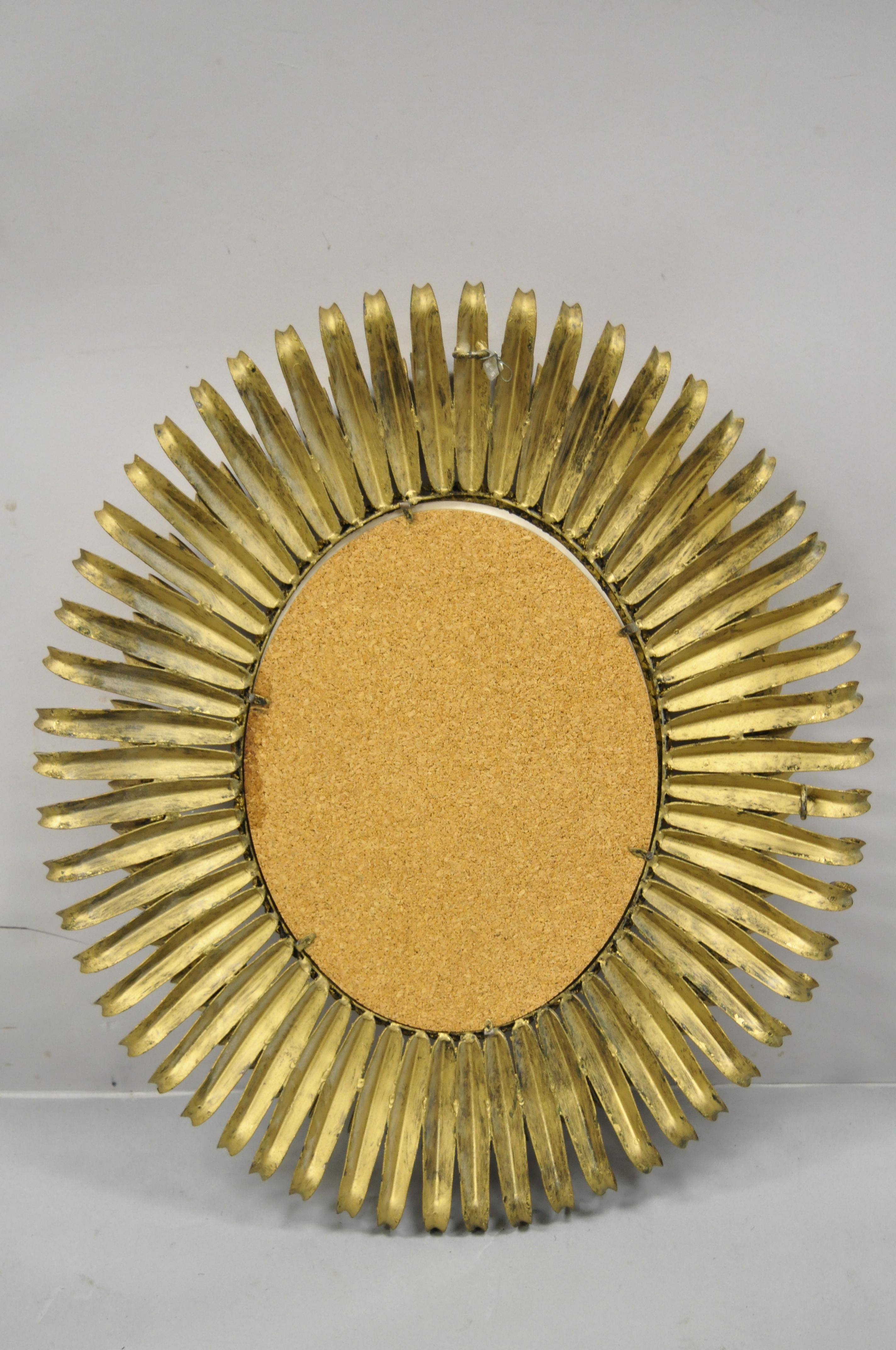 Vtg Italian Hollywood Regency Gold Gilt Iron Metal Oval Sunburst Wall Mirror 3