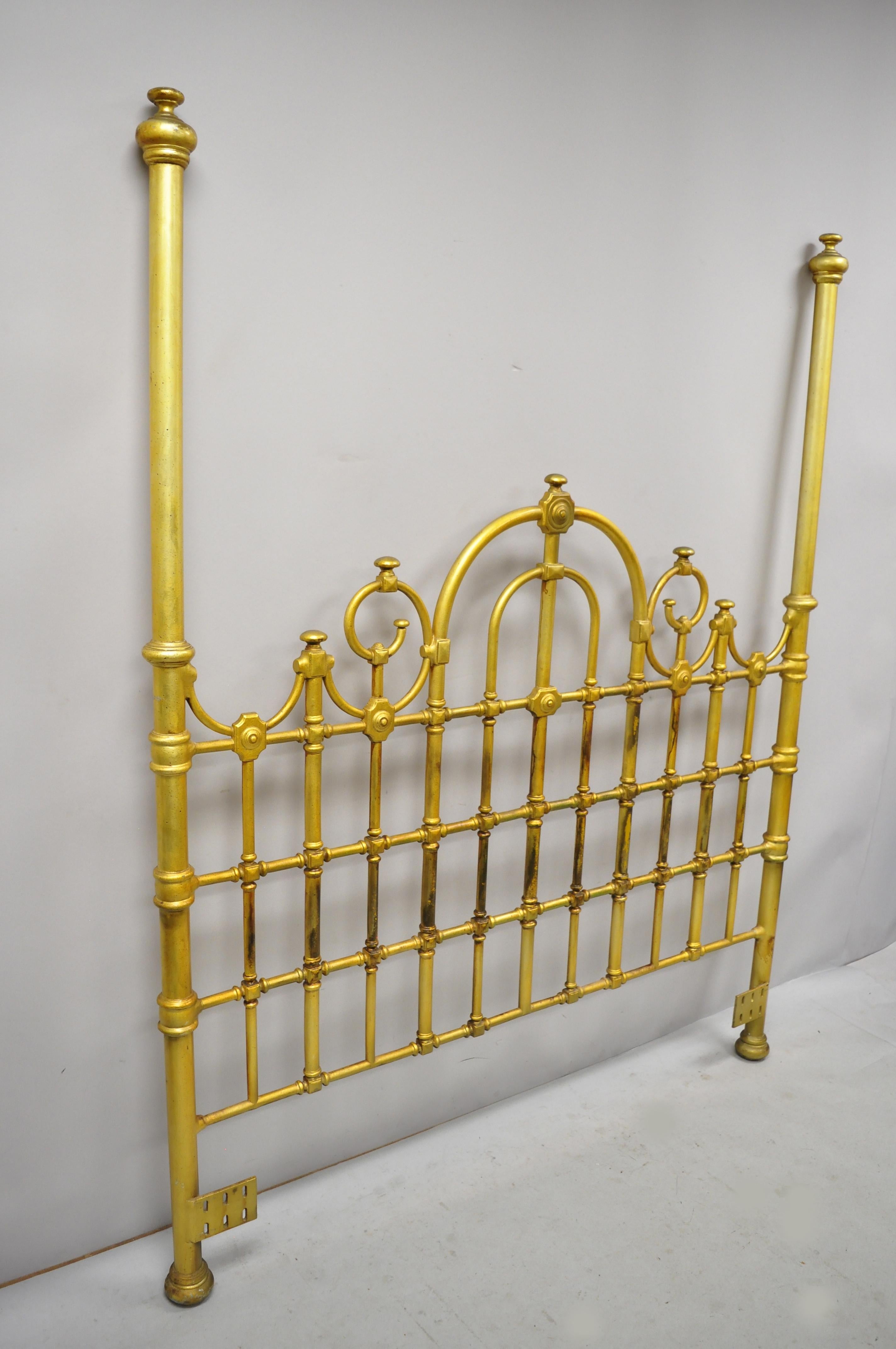 Italian Hollywood Regency Gold Gilt Iron Queen Size Tall Post Bed Headboard 5