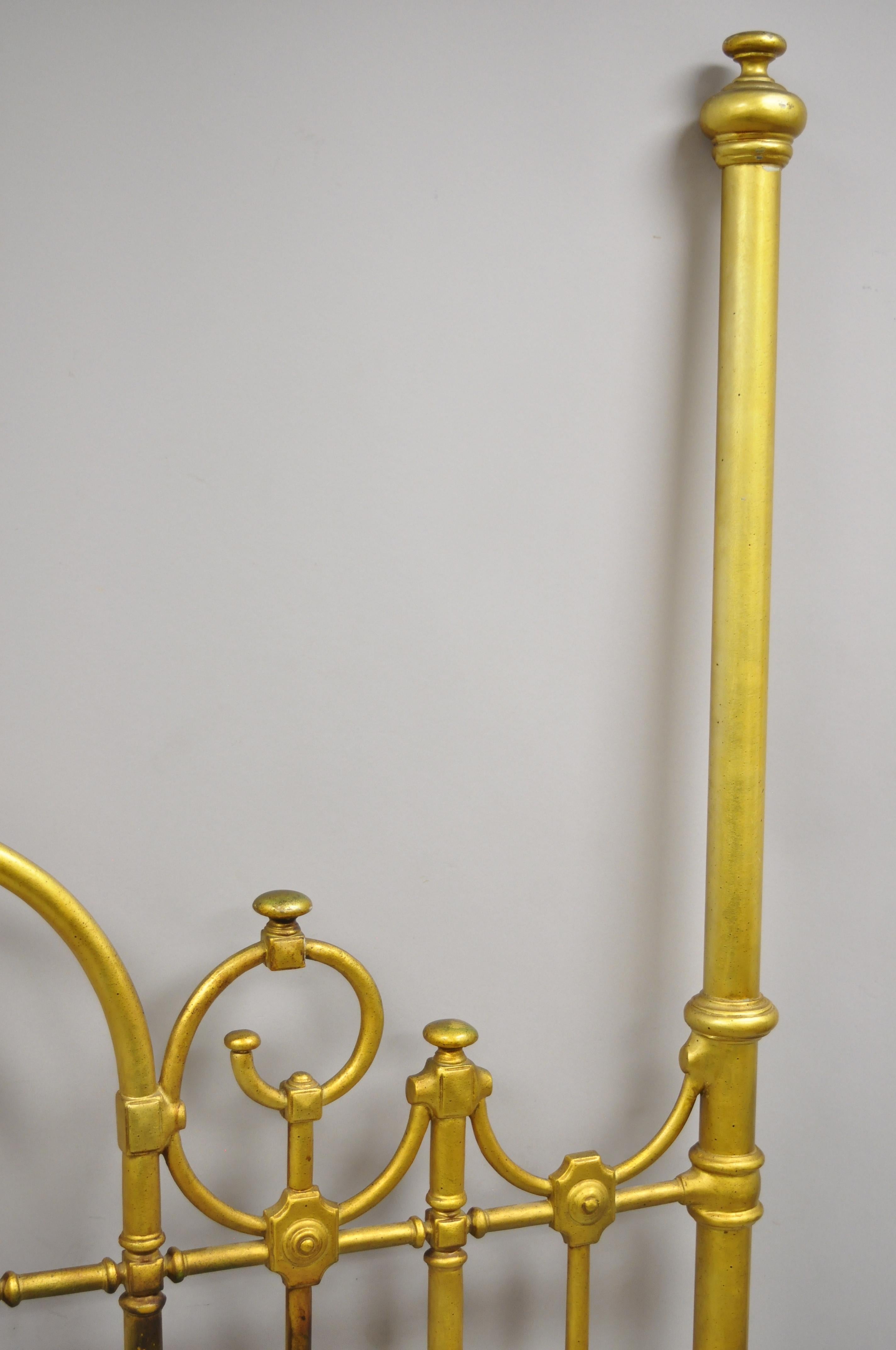 Italian Hollywood Regency Gold Gilt Iron Queen Size Tall Post Bed Headboard 1