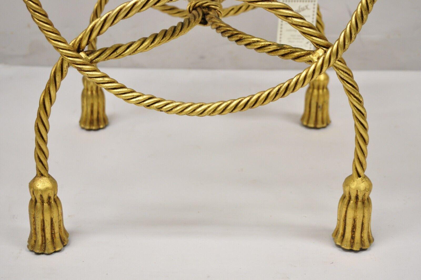 Vtg Italian Hollywood Regency Gold Gilt Iron Rope Tassel Vanity Bench Stool Seat 7