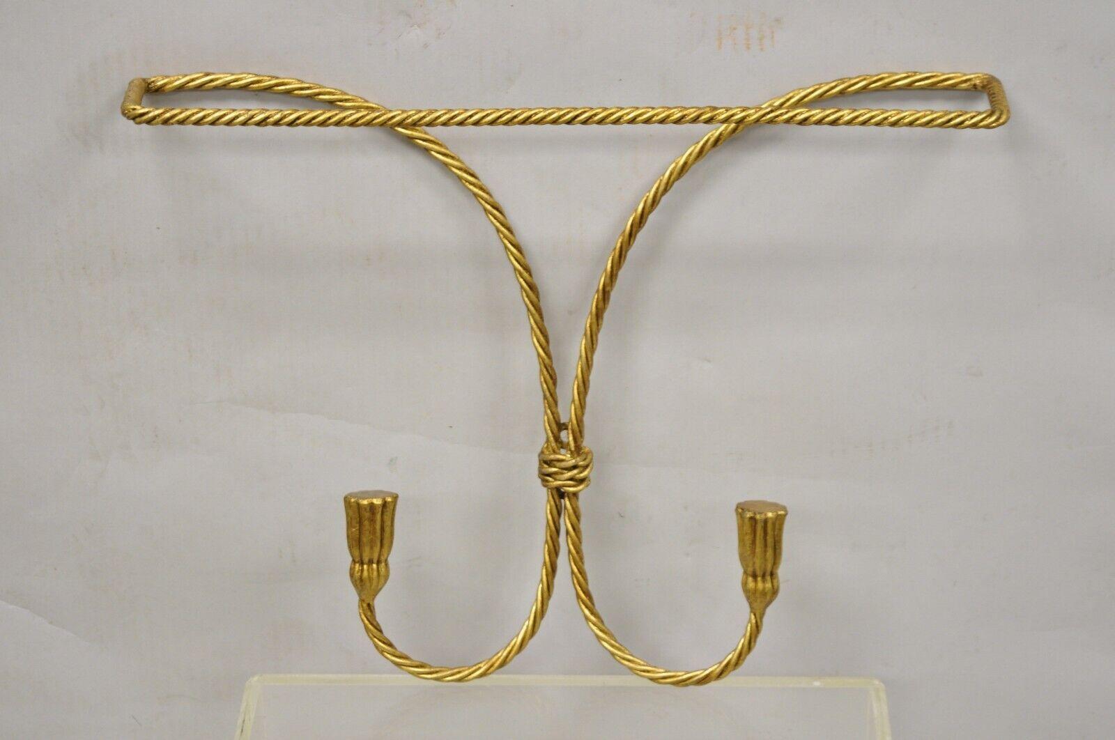 Vtg Italian Hollywood Regency Gold Gilt Iron Wall Mount Rope Tassel Towel Holder For Sale 6