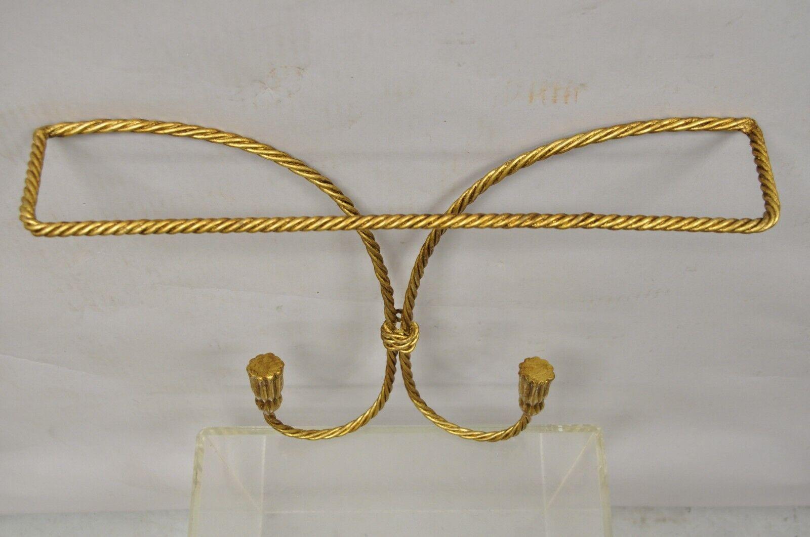 20th Century Vtg Italian Hollywood Regency Gold Gilt Iron Wall Mount Rope Tassel Towel Holder For Sale
