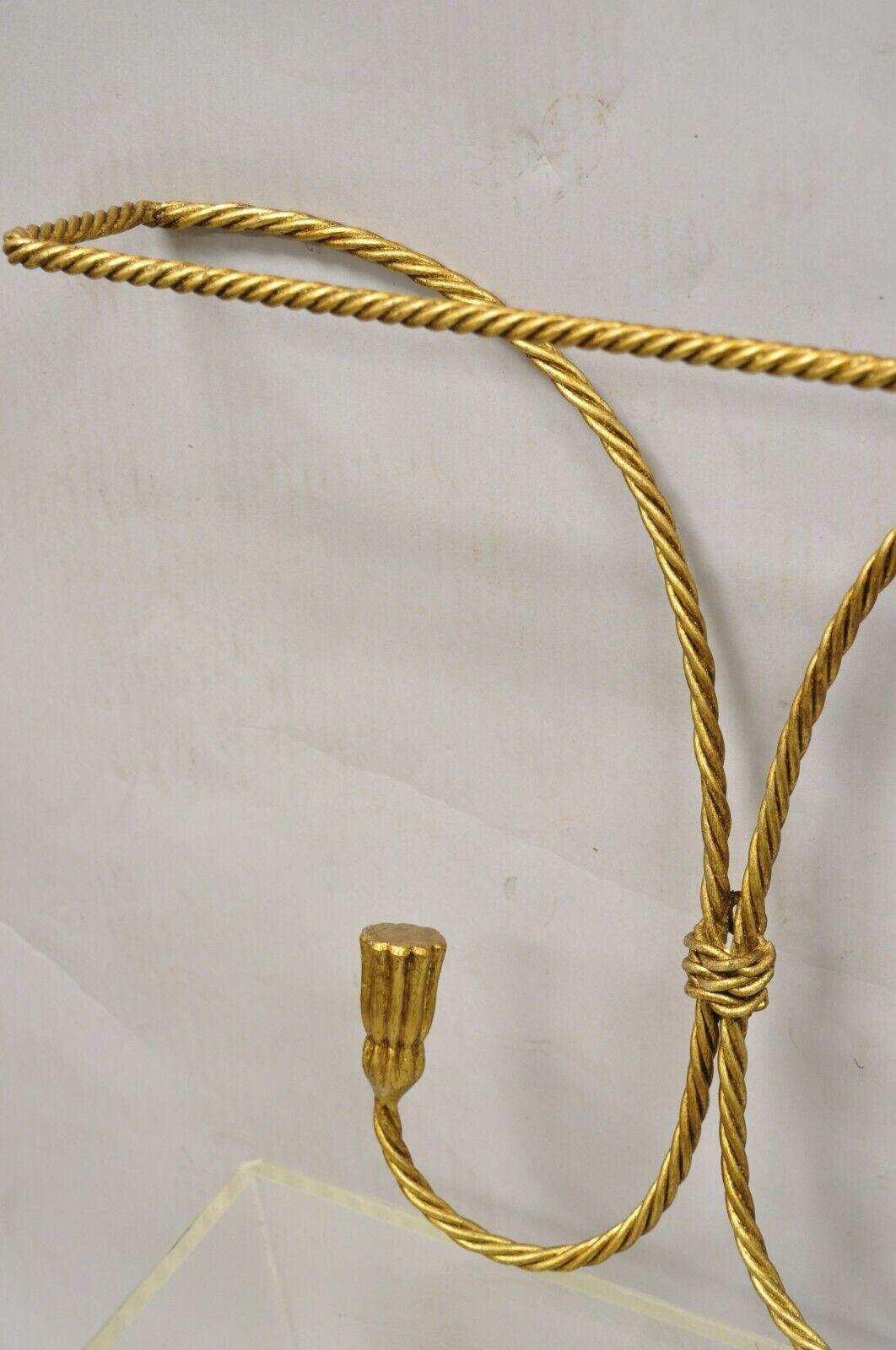 Vtg Italian Hollywood Regency Gold Gilt Iron Wall Mount Rope Tassel Towel Holder For Sale 1
