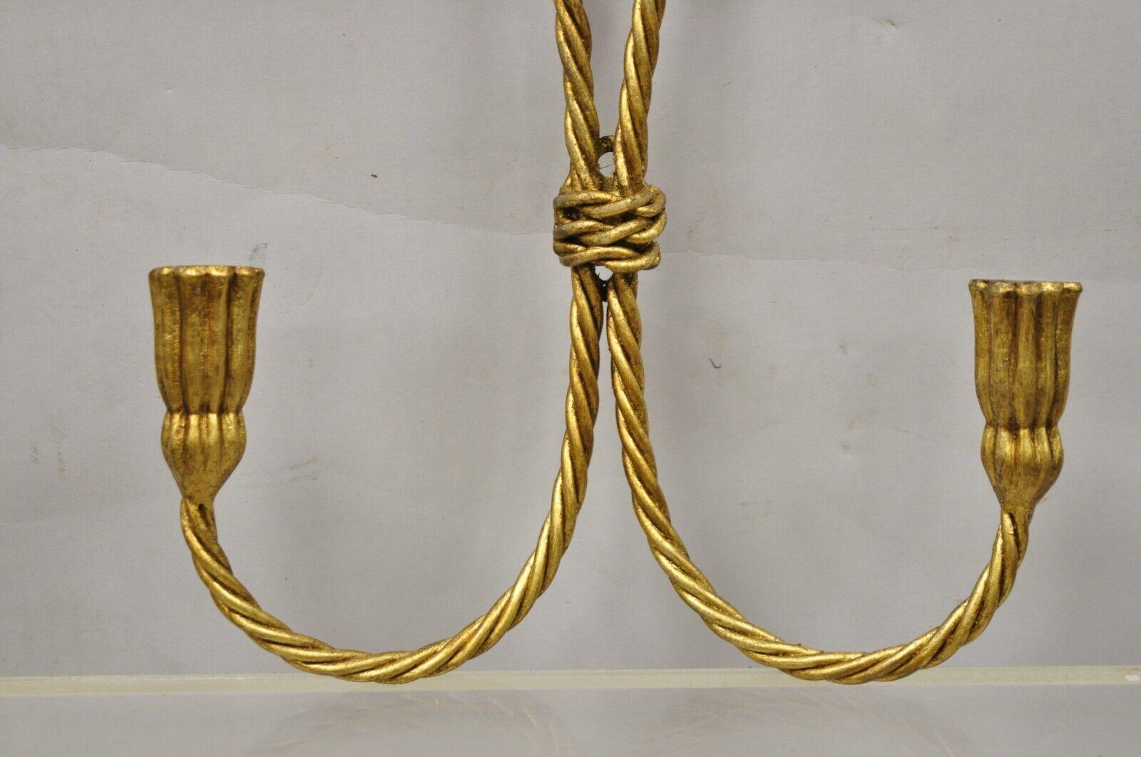 Vtg Italian Hollywood Regency Gold Gilt Iron Wall Mount Rope Tassel Towel Holder For Sale 2