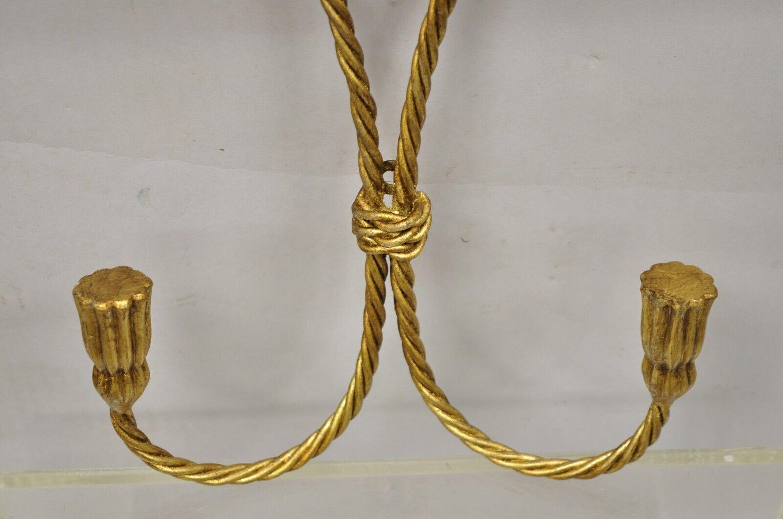 Vtg Italian Hollywood Regency Gold Gilt Iron Wall Mount Rope Tassel Towel Holder For Sale 3