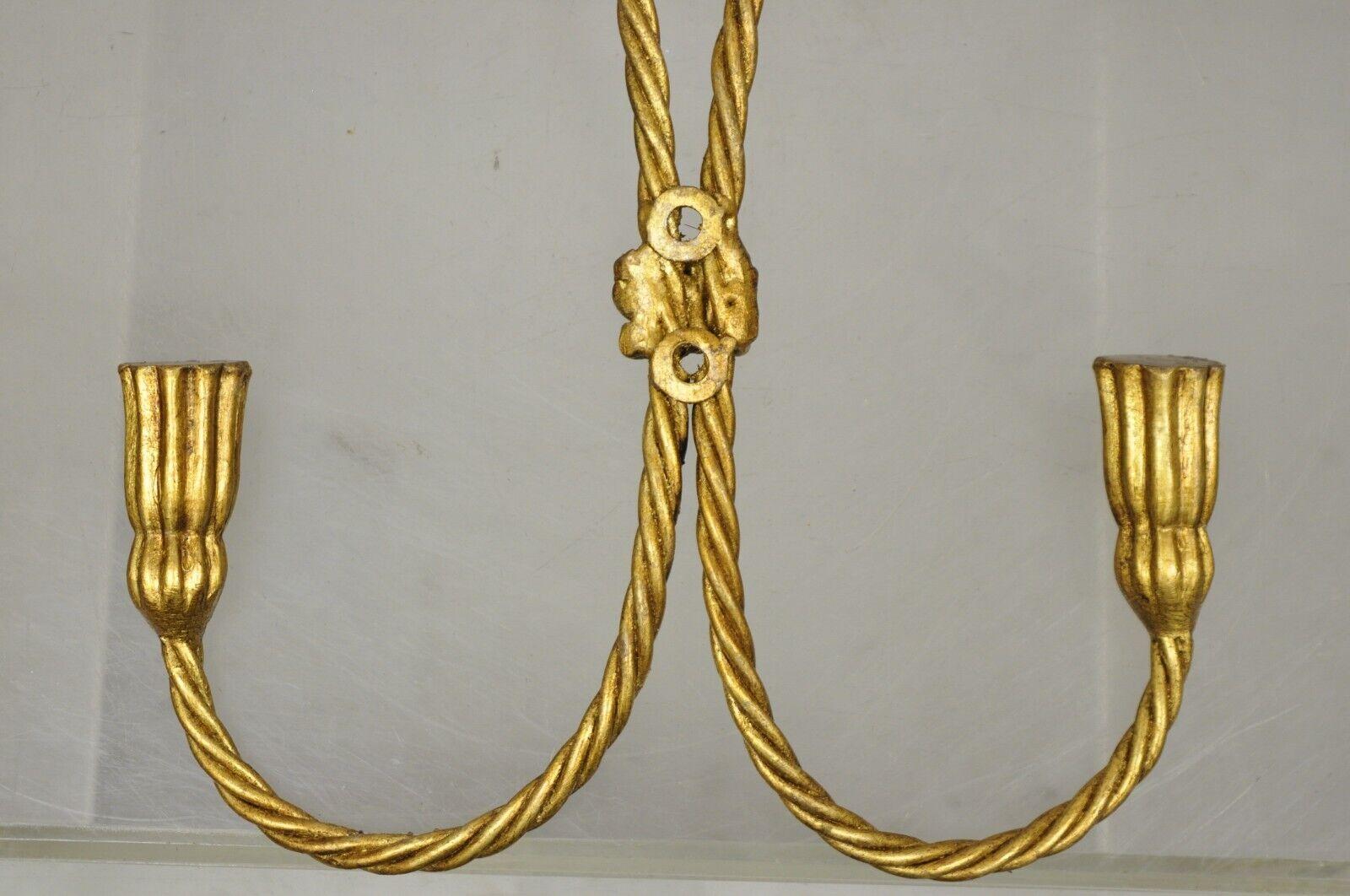Vtg Italian Hollywood Regency Gold Gilt Iron Wall Mount Rope Tassel Towel Holder For Sale 4