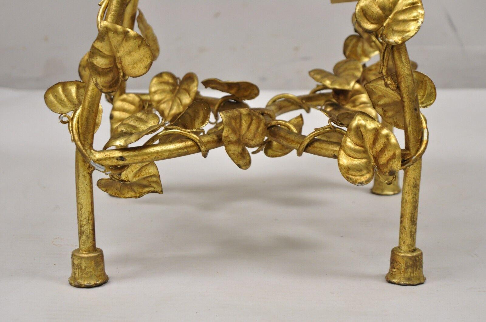 Vtg Italian Hollywood Regency Gold Gilt Leaf Accent Iron Vanity Bench Stool Seat 5