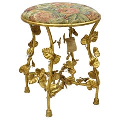 Vtg Italian Hollywood Regency Gold Gilt Leaf Accent Iron Vanity Bench Stool Seat