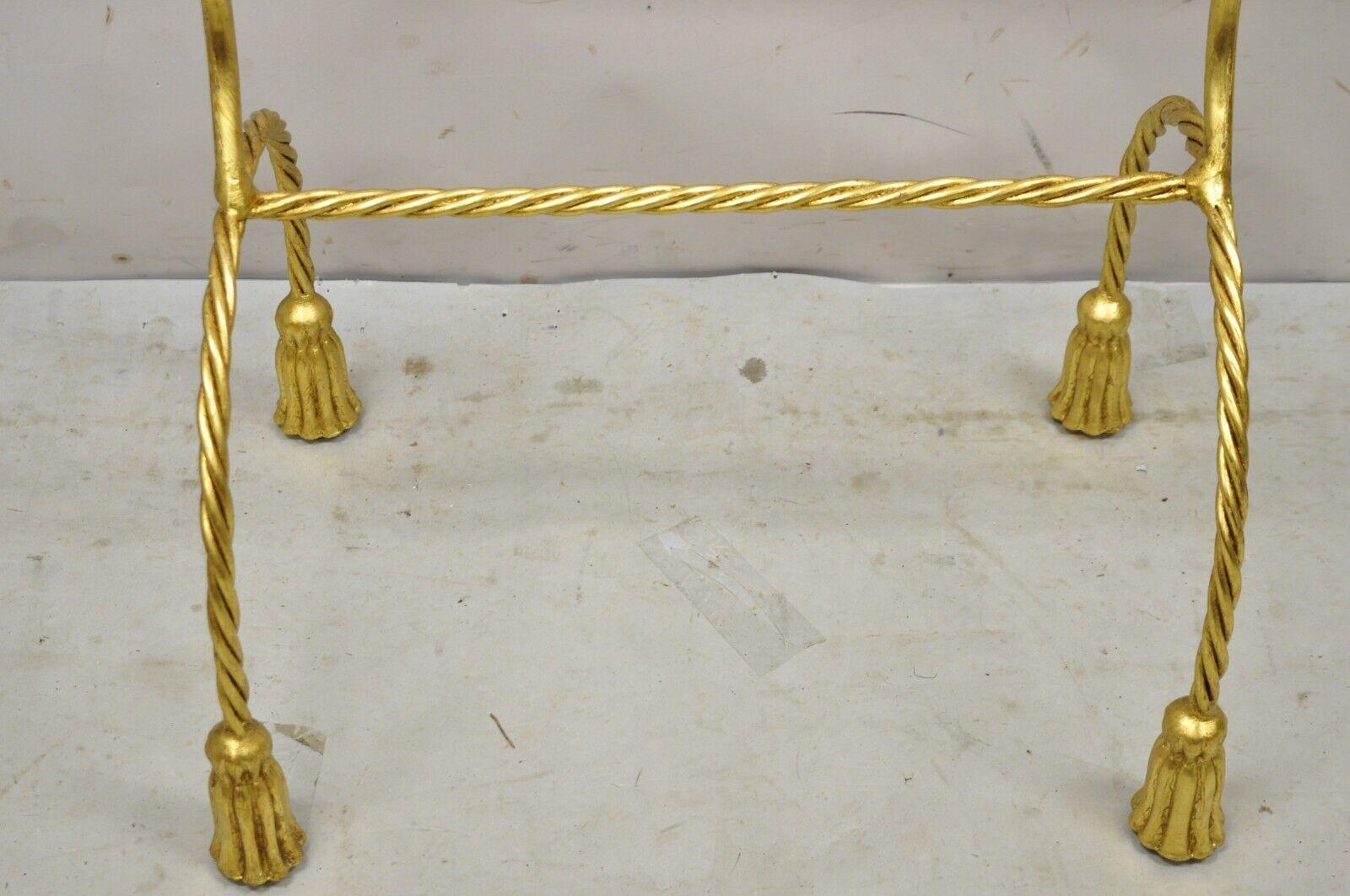 Vtg Italian Hollywood Regency Gold Gilt Metal Iron Towel Rack with Tassel Feet 4