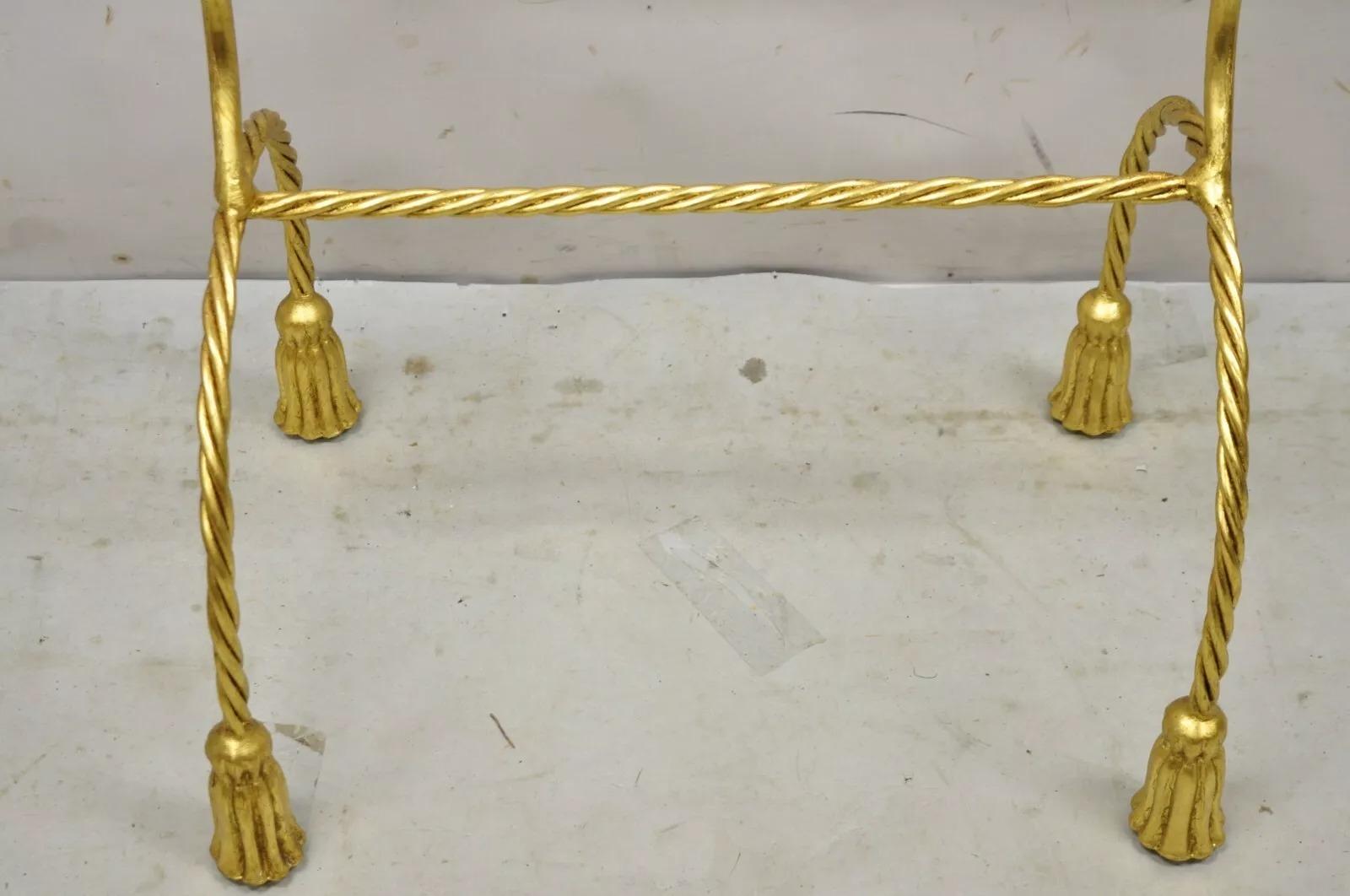 Vtg Italian Hollywood Regency Gold Gilt Metal Iron Towel Rack with Tassel Feet For Sale 4