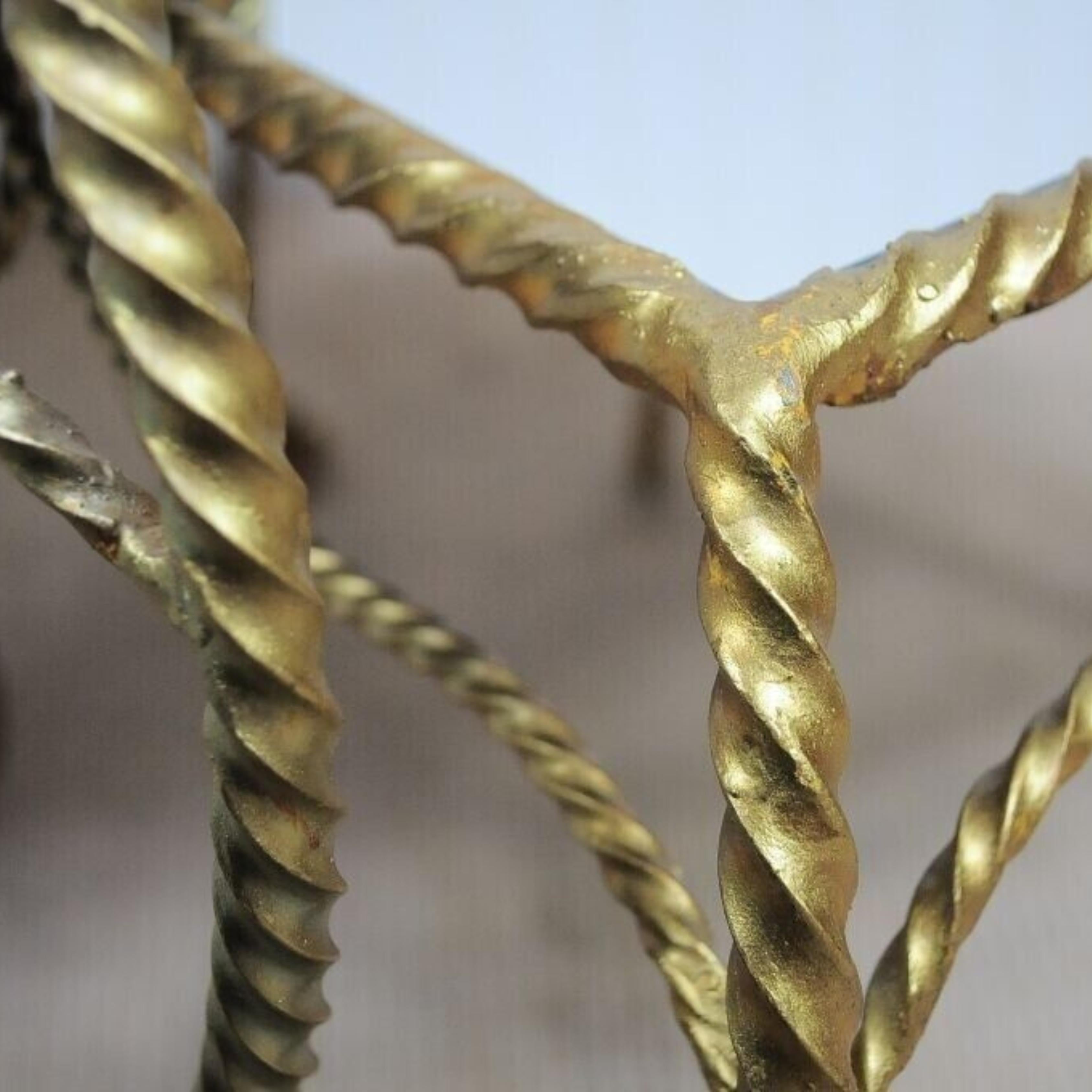 Vtg Italian Hollywood Regency Gold Nesting Rope Mirror Tole End Tables Set of 3 en vente 1