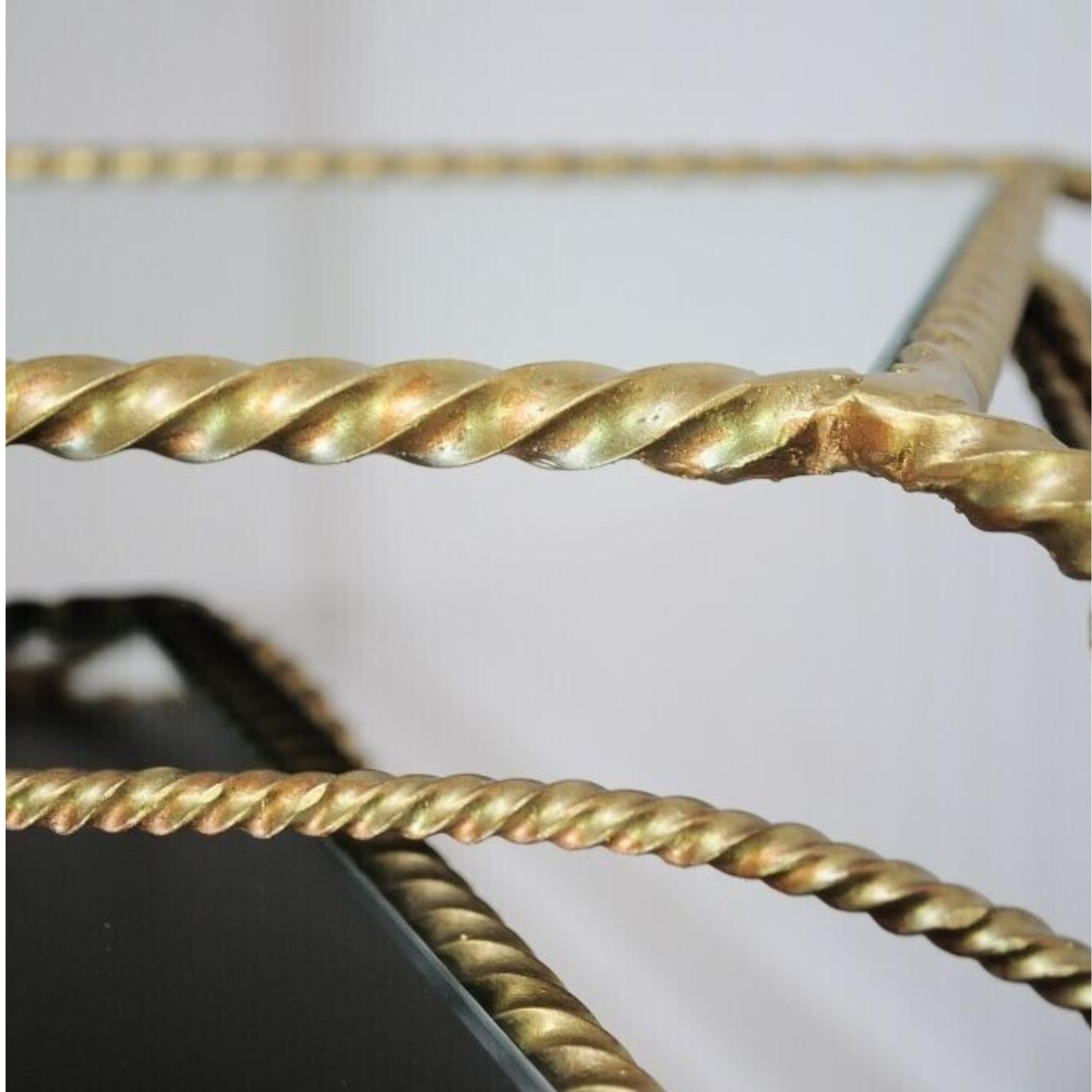 Vtg Italian Hollywood Regency Gold Nesting Rope Mirror Tole End Tables Set of 3 en vente 2