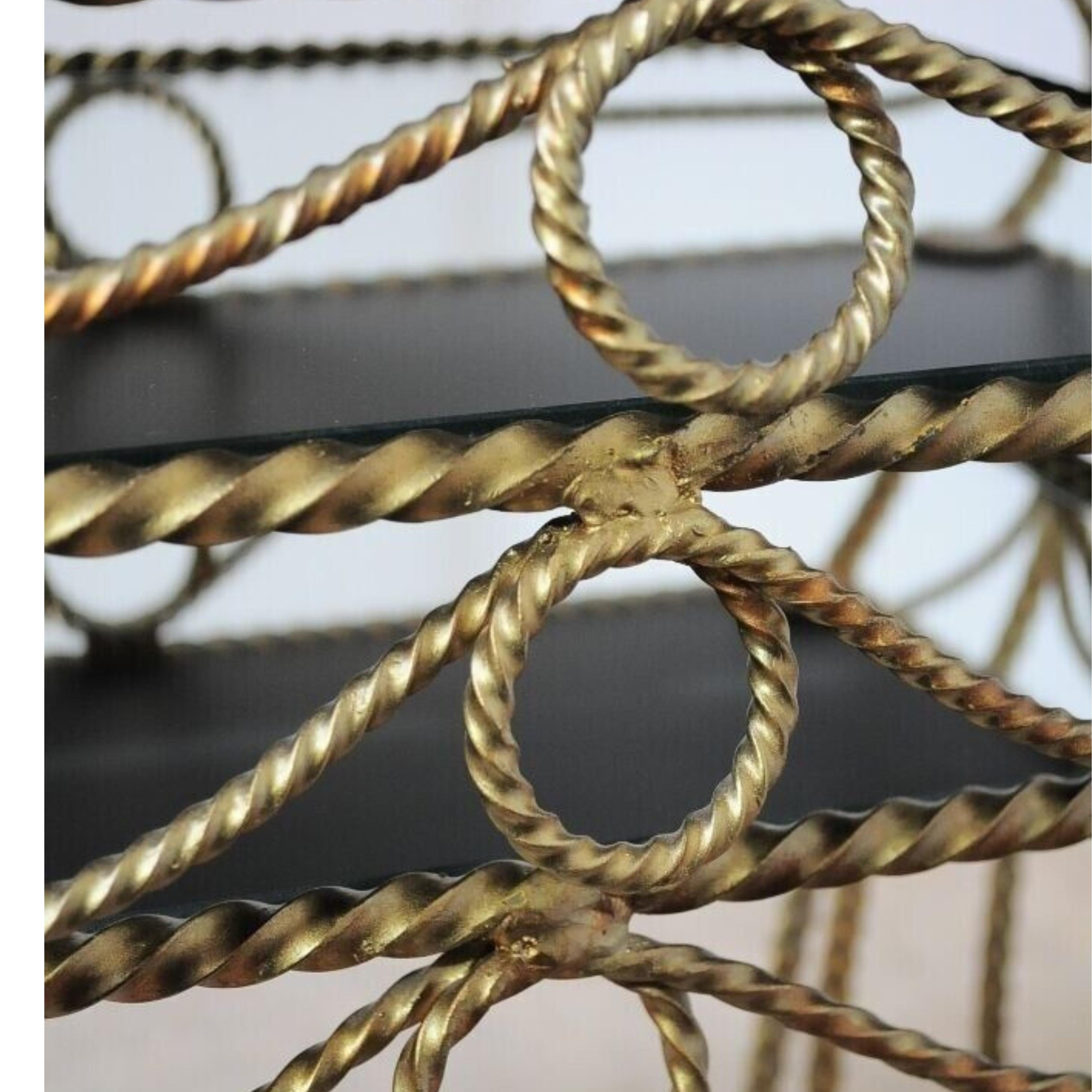 Vtg Italian Hollywood Regency Gold Nesting Rope Mirror Tole End Tables Set of 3 en vente 3