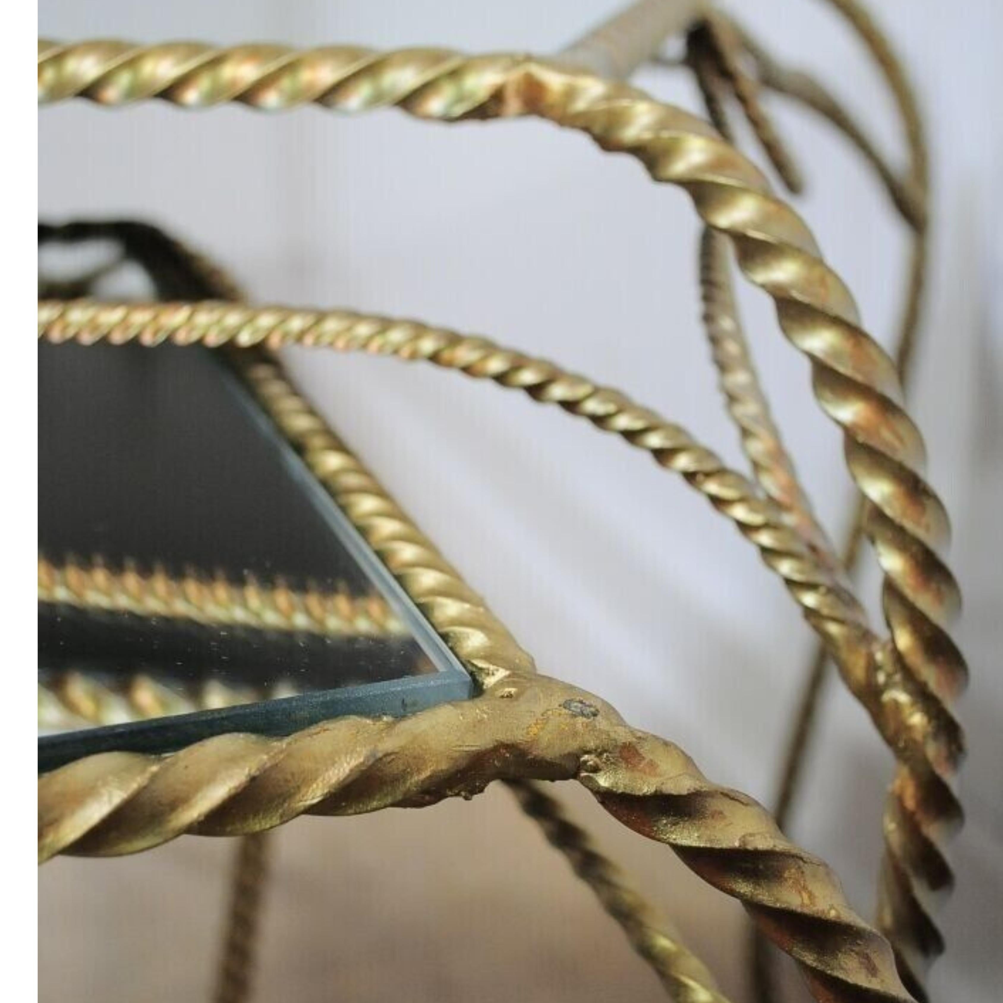 Vtg Italian Hollywood Regency Gold Nesting Rope Mirror Tole End Tables Set of 3 en vente 4
