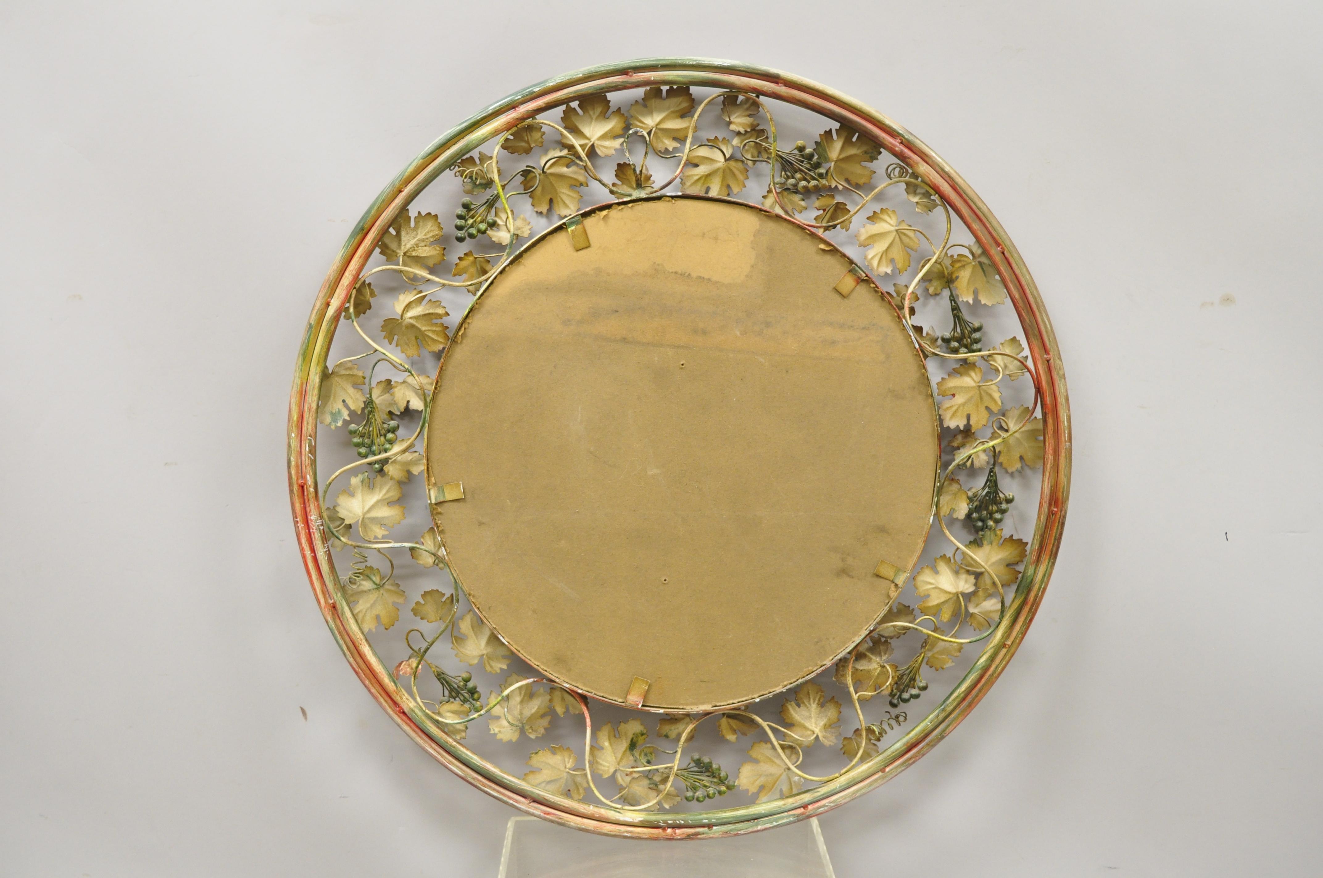 Vintage Italian Hollywood Regency Grapevine Maple Leaf Round Glass Wall Mirror For Sale 3