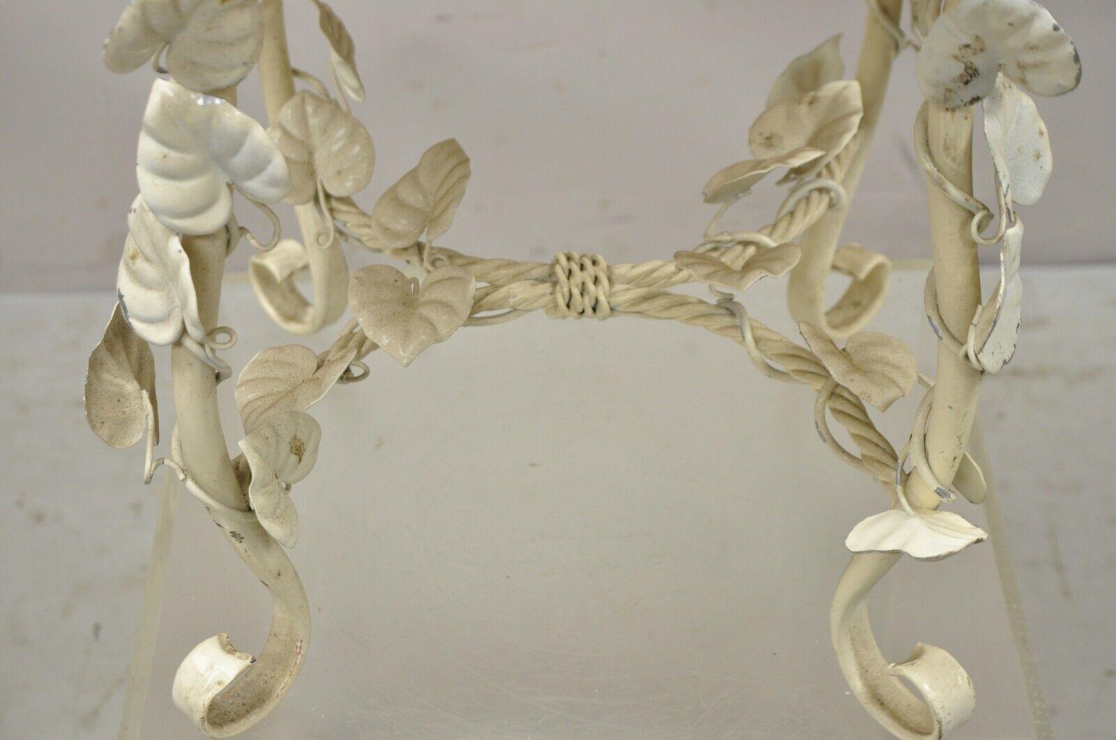 Vtg Italian Hollywood Regency Metal Floral White Rope Form Vintage Bench Stool For Sale 2