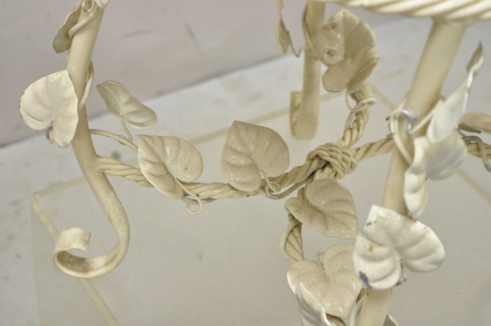 Vtg Italian Hollywood Regency Metal Floral White Rope Form Vintage Bench Stool For Sale 3