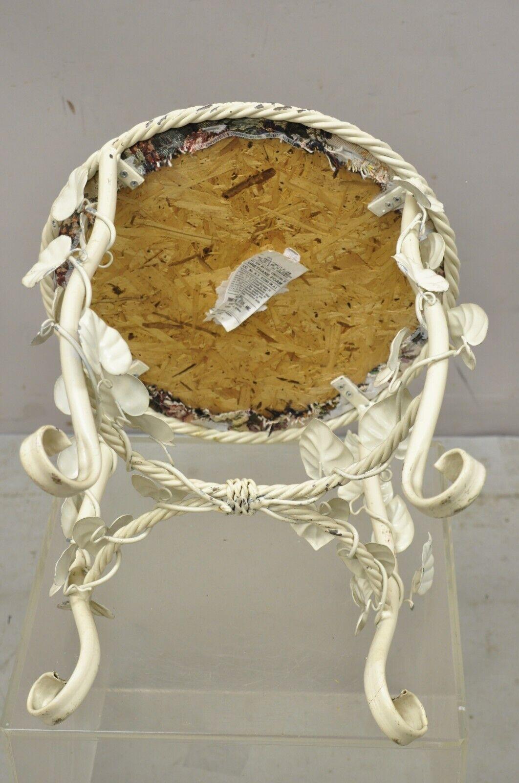 Vtg Italian Hollywood Regency Metal Floral White Rope Form Vintage Bench Stool For Sale 4