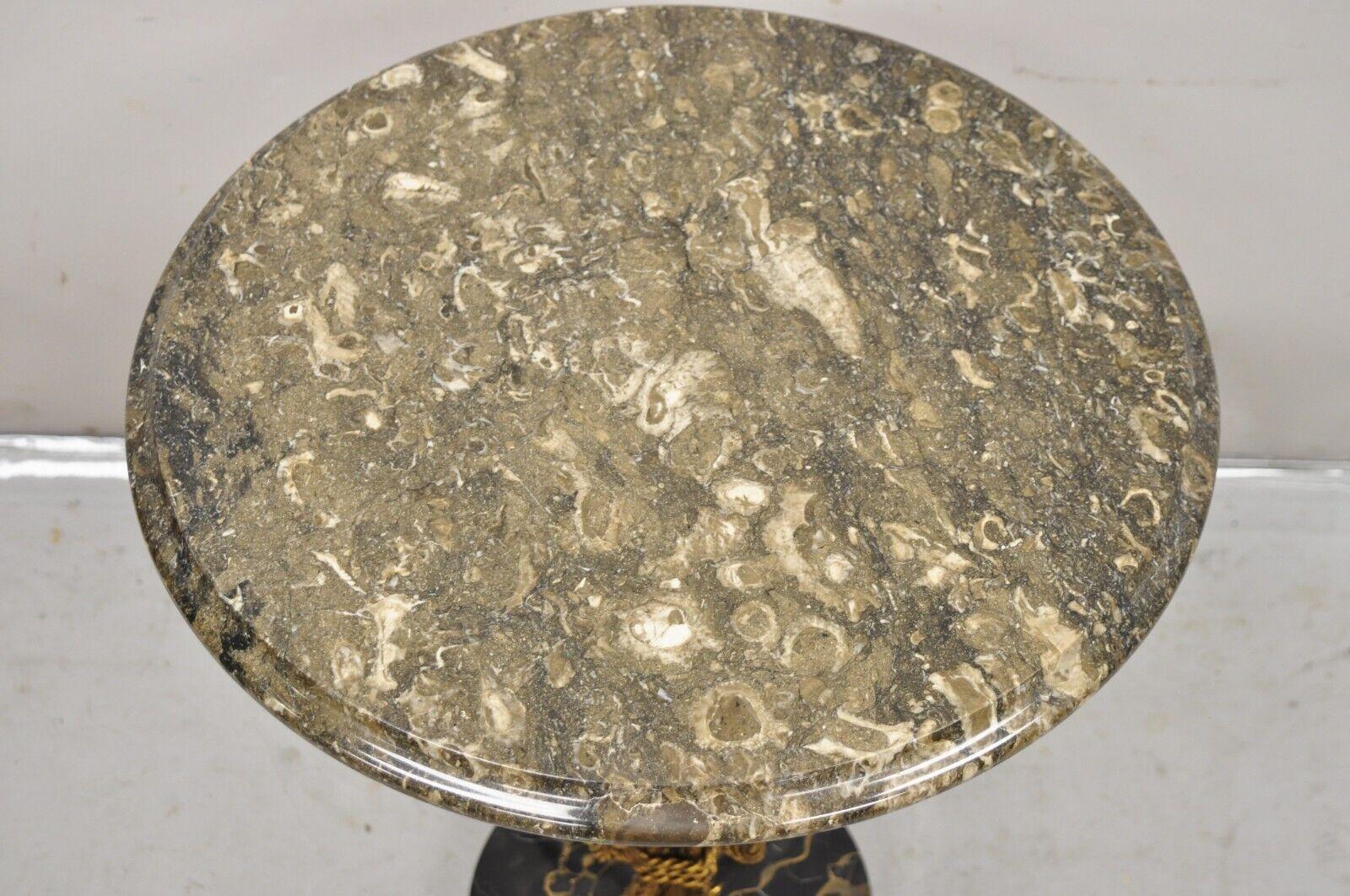 Mid-20th Century Vtg Italian Hollywood Regency Tassel Gold Iron Round Marble Top Small Side Table