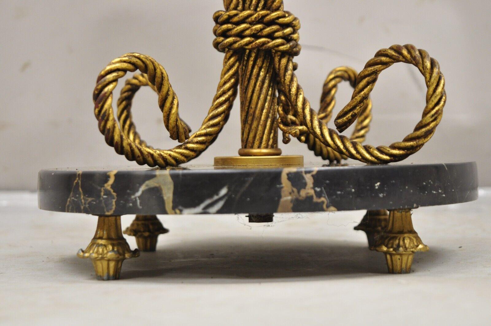 Vtg Italian Hollywood Regency Tassel Gold Iron Round Marble Top Small Side Table 3