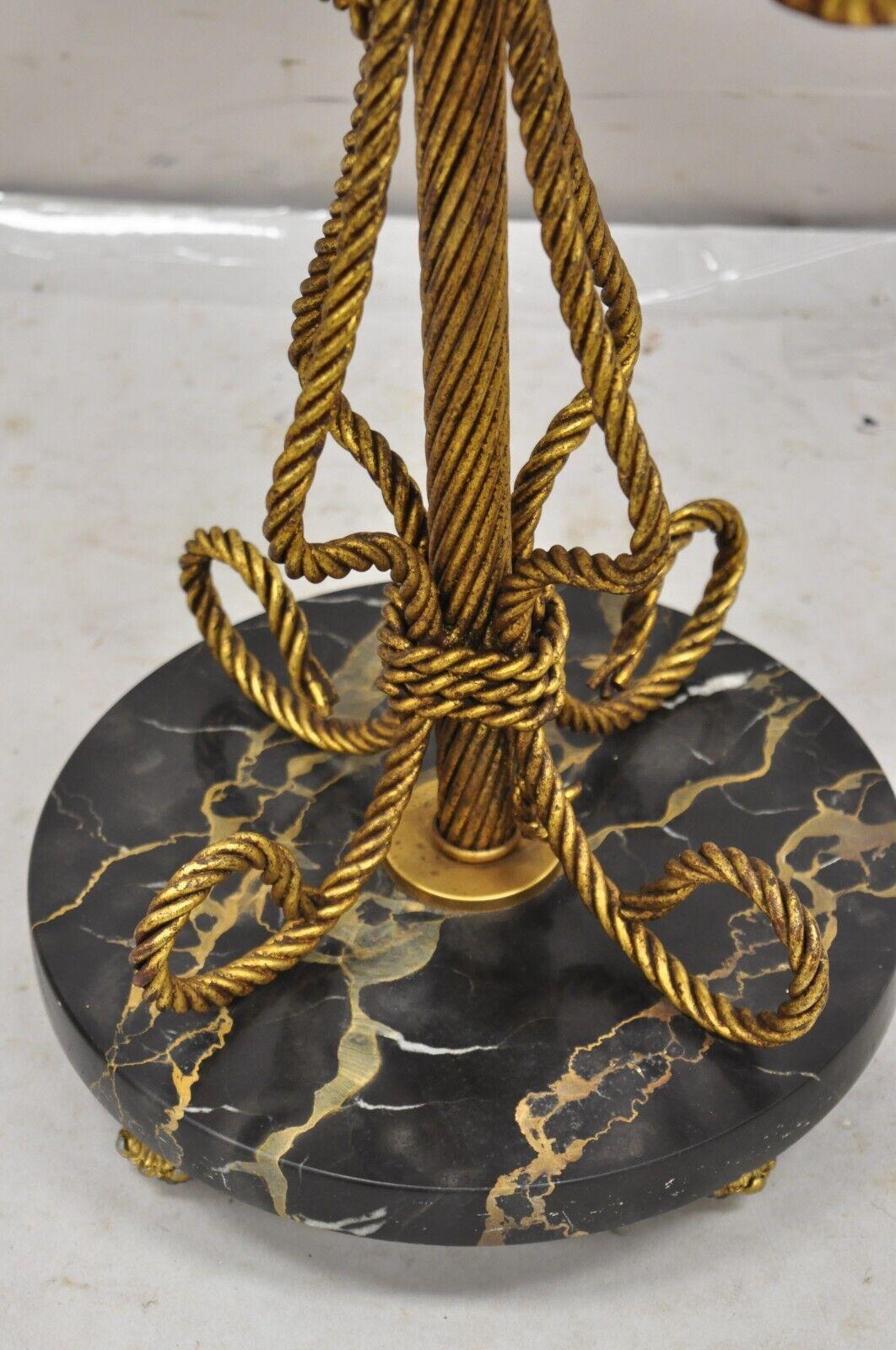 Vtg Italian Hollywood Regency Tassel Gold Iron Round Marble Top Small Side Table 4