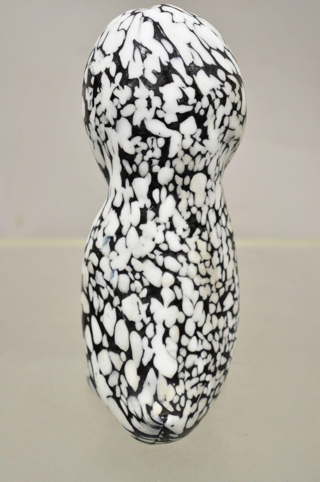 Vtg Italian Mid Century Heavy Art Glass Owl Figure Paperweight Black and White For Sale 5