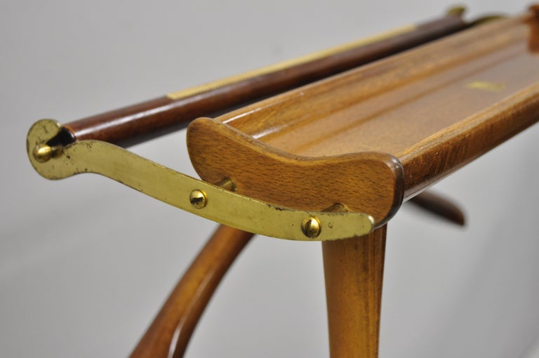 Italian Mid-Century Modern SPQR Birch, Brass Clothing Valet Suit Stand Chair 2
