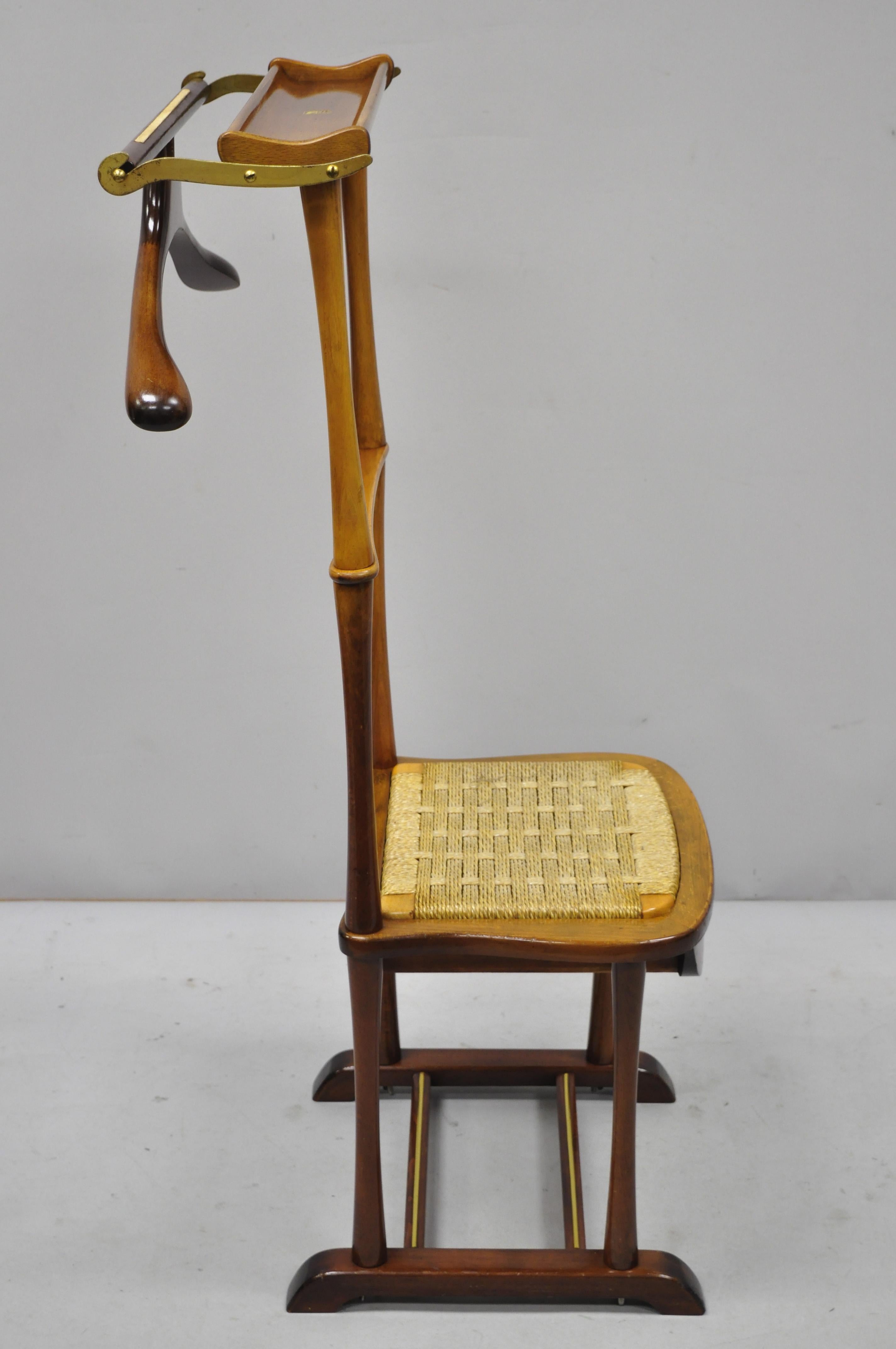 Italian Mid-Century Modern SPQR Birch, Brass Clothing Valet Suit Stand Chair 1