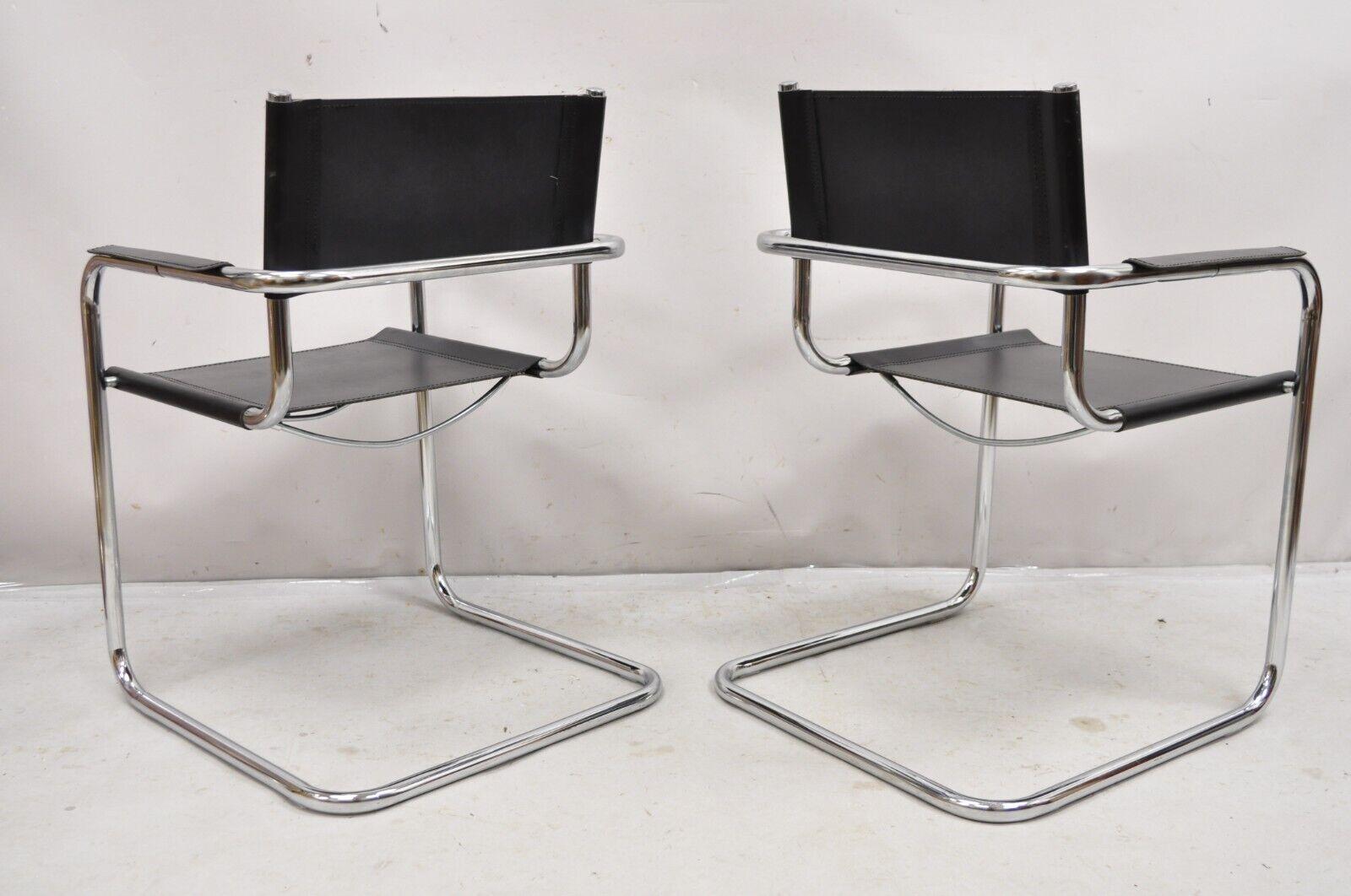 Vtg Italian Model S34 Arm Chair after Mart Stam for Cesca Black Leather - Pair For Sale 5