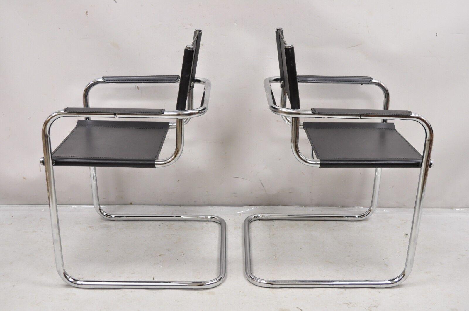 Mid-Century Modern Vtg Italian Model S34 Arm Chair after Mart Stam for Cesca Black Leather - Pair For Sale