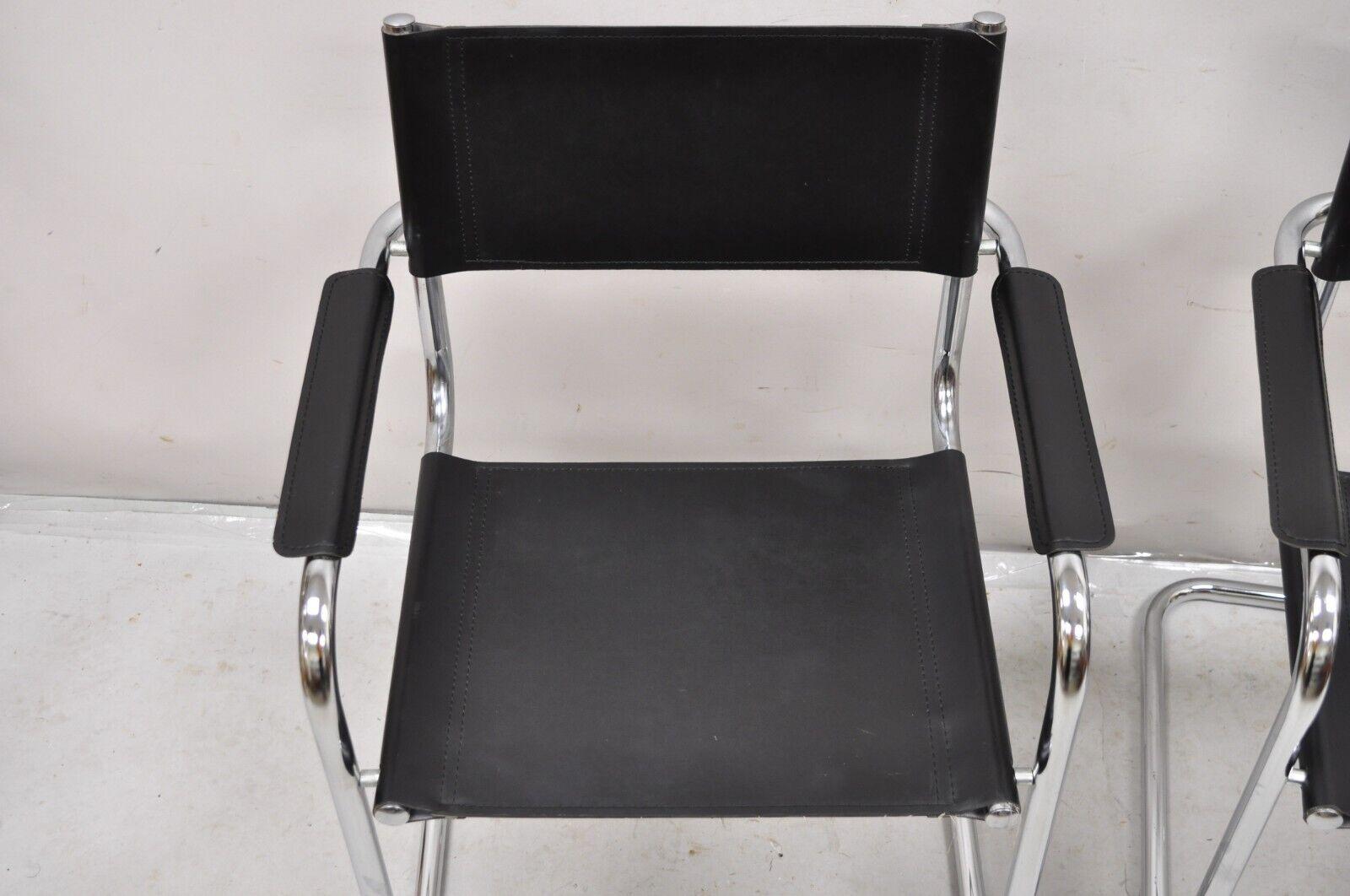 Vtg Italian Model S34 Arm Chair after Mart Stam for Cesca Black Leather - Pair In Good Condition For Sale In Philadelphia, PA
