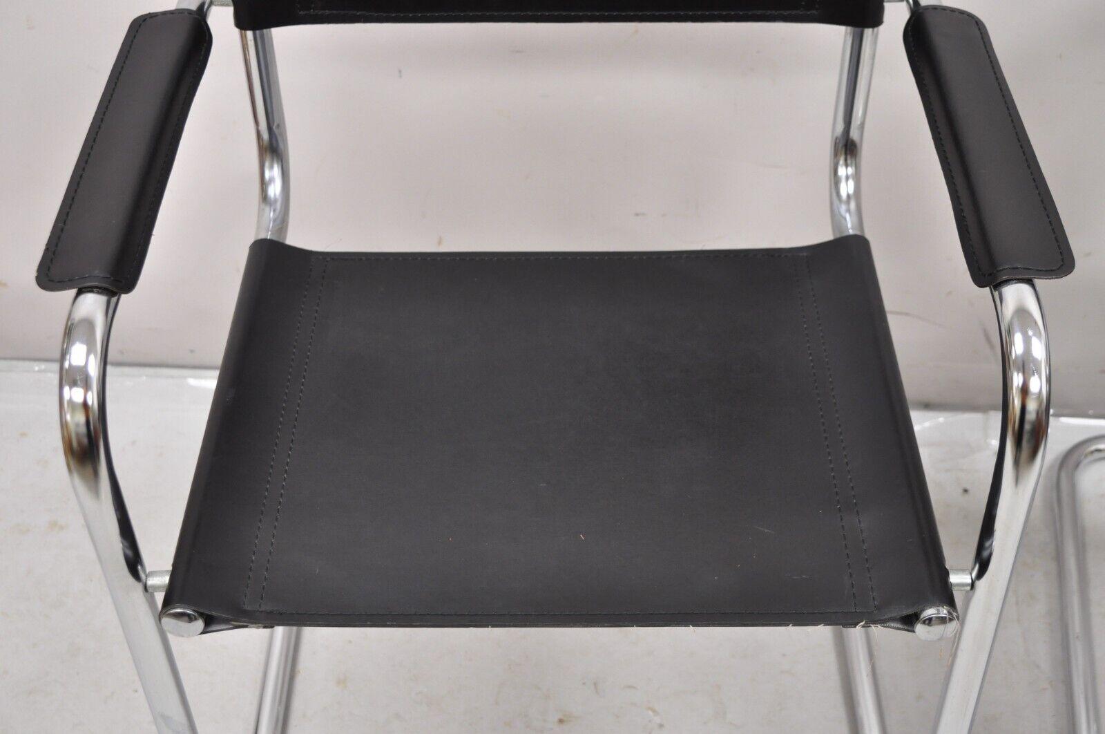 Vtg Italian Model S34 Arm Chair after Mart Stam for Cesca Black Leather - Pair For Sale 1