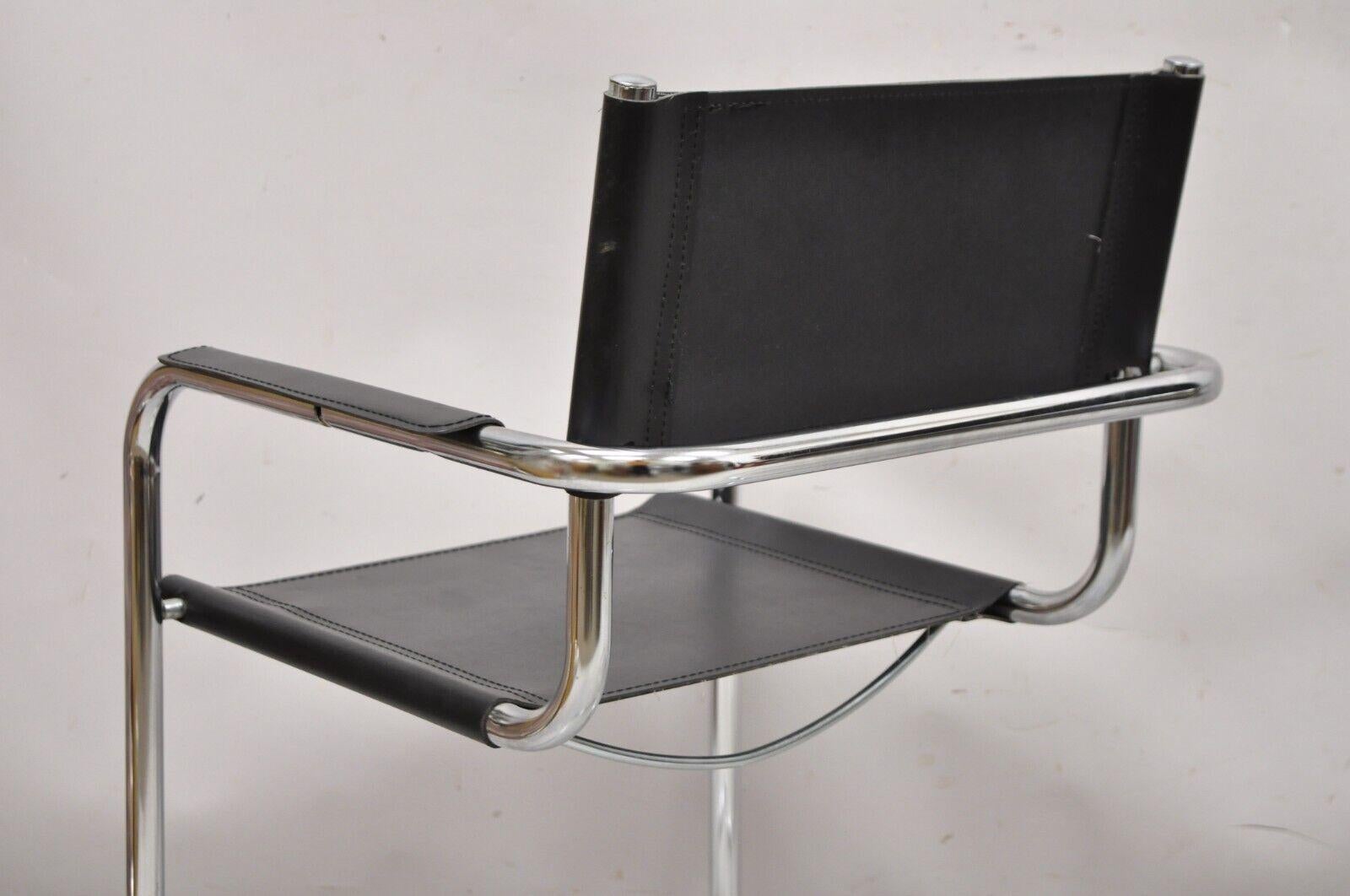 Vtg Italian Model S34 Arm Chair after Mart Stam for Cesca Black Leather - Pair For Sale 3