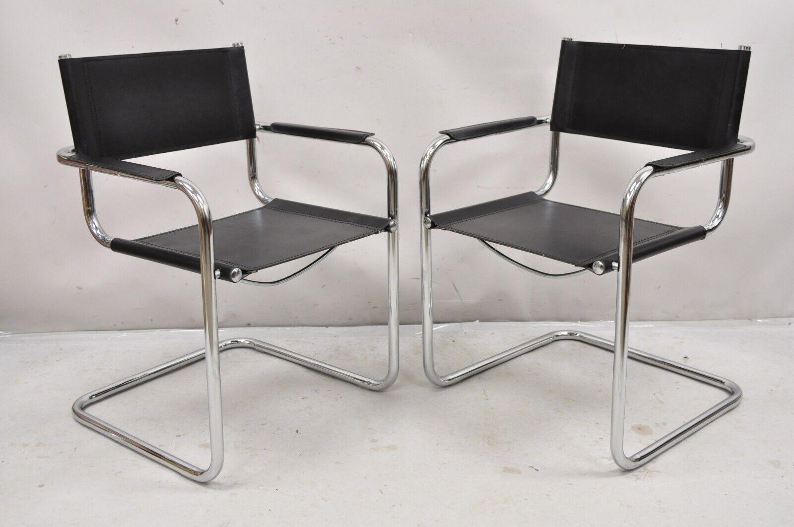 Vtg Italian Model S34 Arm Chair after Mart Stam for Cesca Black Leather - Pair For Sale 4