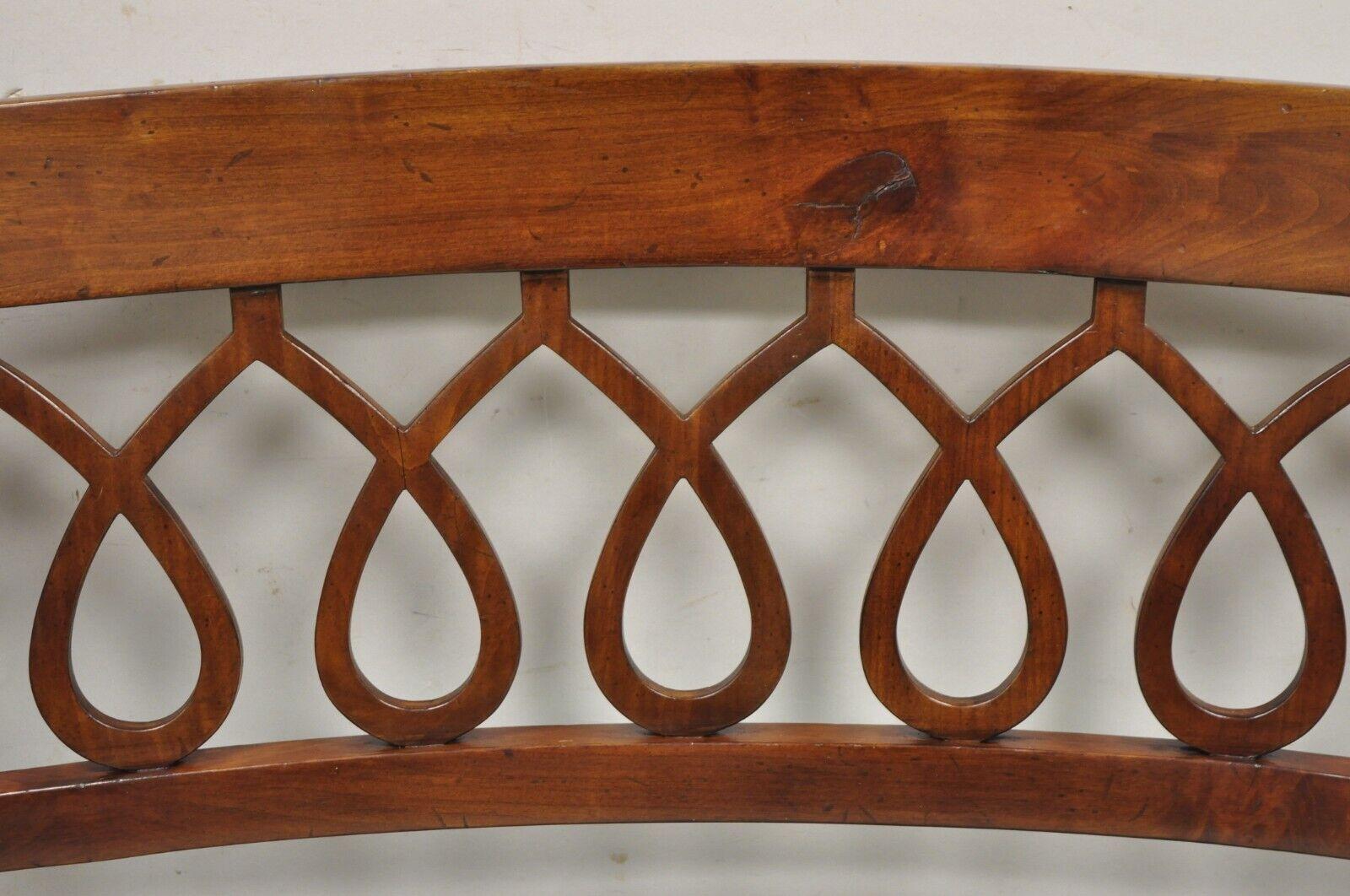 20th Century Vtg Italian Neoclassical Style Cherry Wood Spiral Carved Small Bench Loveseat For Sale