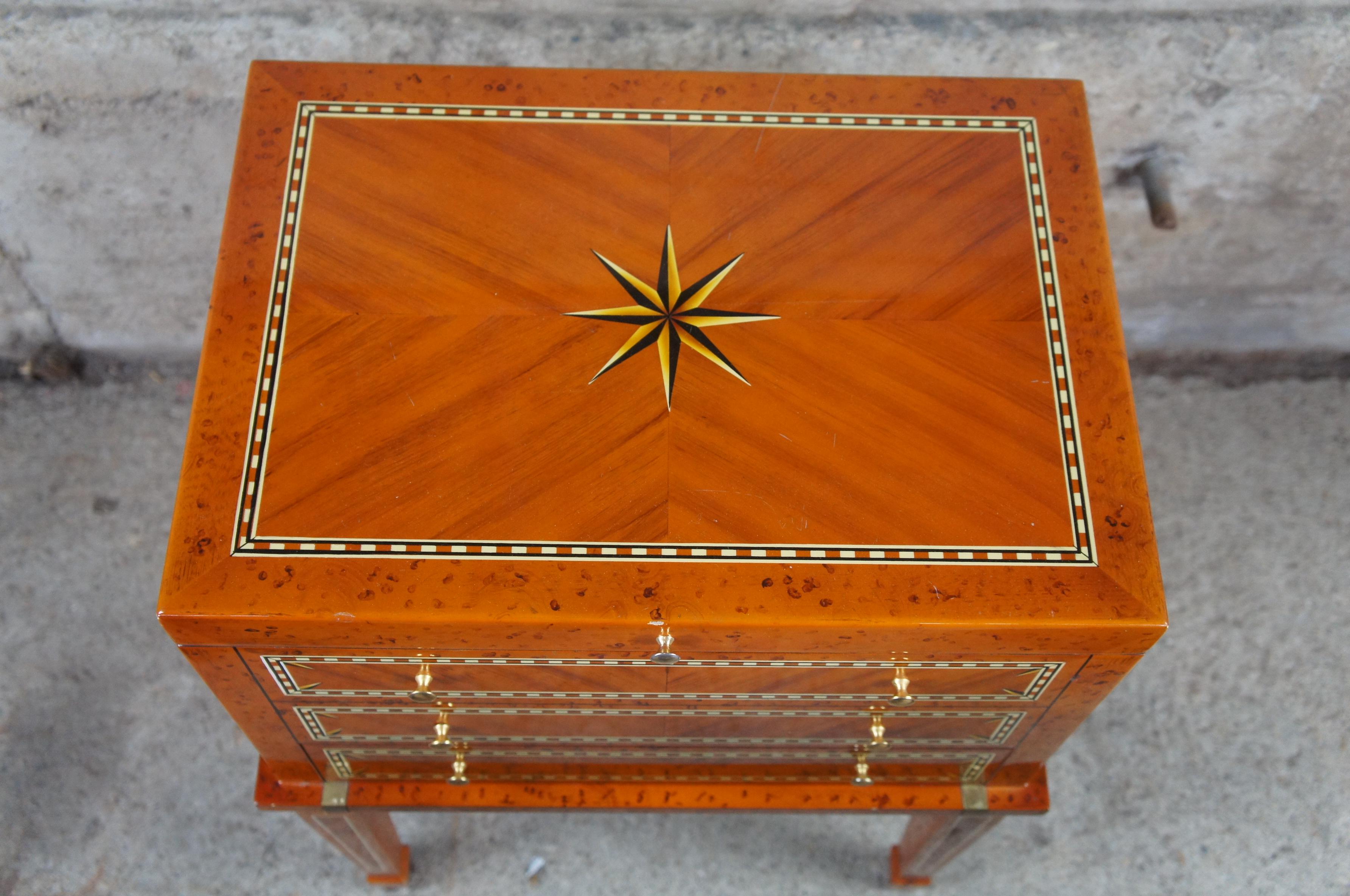 20th Century Vtg Italian Parquetry Inlaid Cigar Humidor Chest on Stand Side Table Hepplewhite