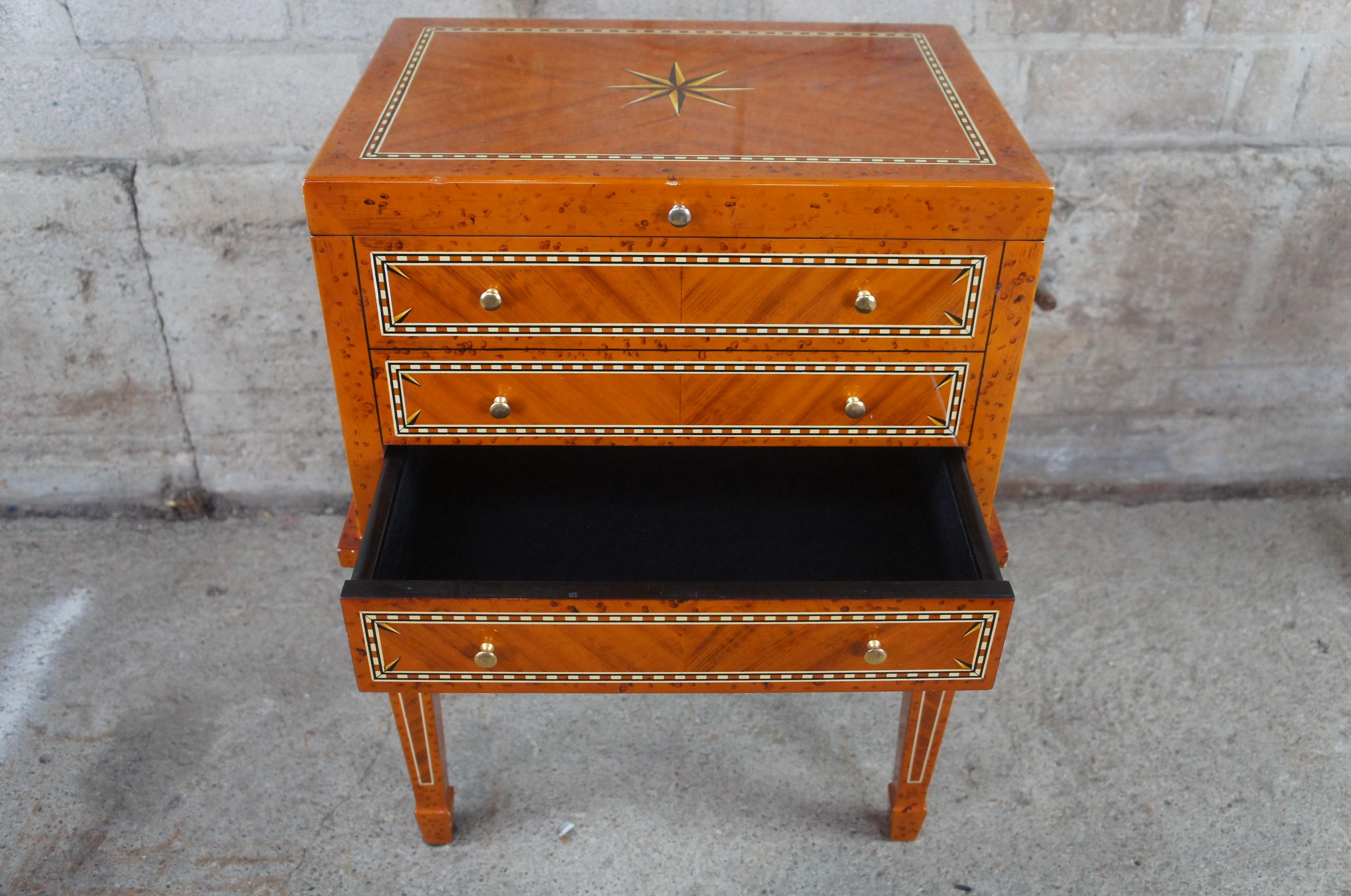 Hardwood Vtg Italian Parquetry Inlaid Cigar Humidor Chest on Stand Side Table Hepplewhite
