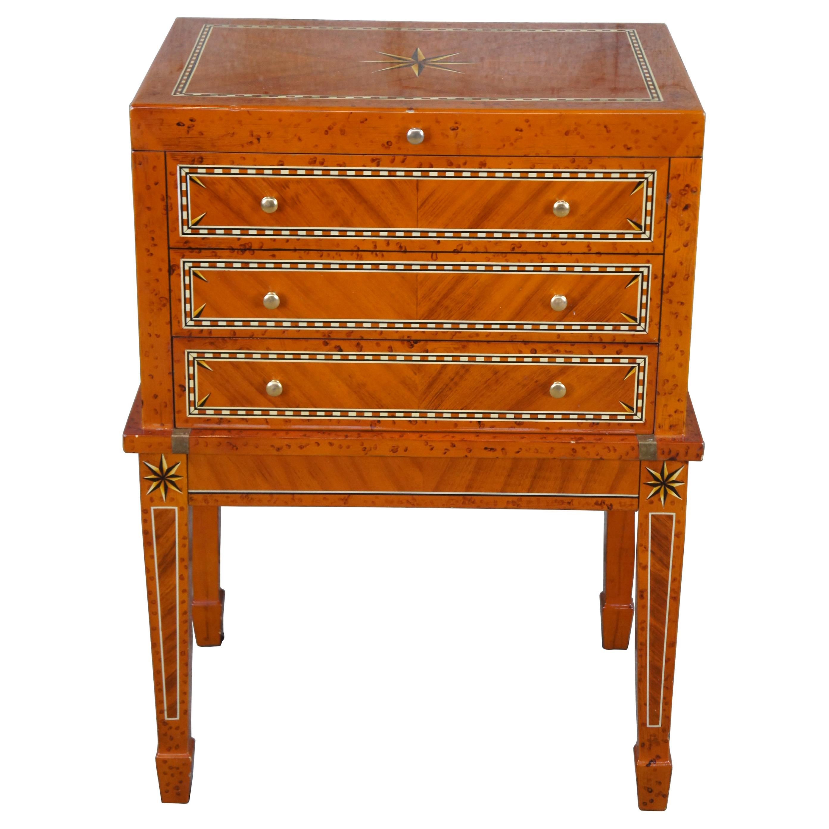 Vtg Italian Parquetry Inlaid Cigar Humidor Chest on Stand Side Table  Hepplewhite For Sale at 1stDibs