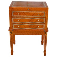 Used Vtg Italian Parquetry Inlaid Cigar Humidor Chest on Stand Side Table Hepplewhite