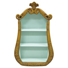Vtg Italienisch Regency geschnitzt Holz Wandregal Display Curio Shadowbox blau malen