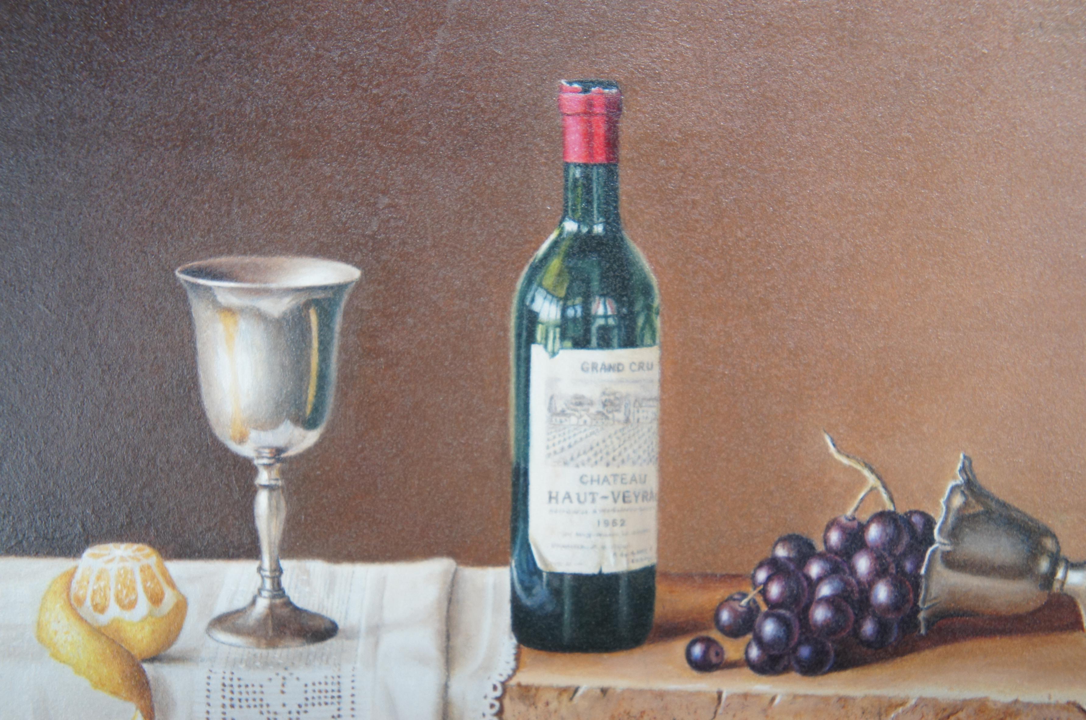 Vtg Jane Mihalik Miniature Still Life French Bordeaux Grape Wine Oil on Board 1