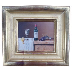 Vtg Jane Mihalik Miniature Still Life French Bordeaux Grape Wine Oil on Board