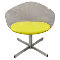 Retro Vtg Jansko Clear Sculpted Lucite Mid-Century Modern Yellow Vinyl Swivel Chair