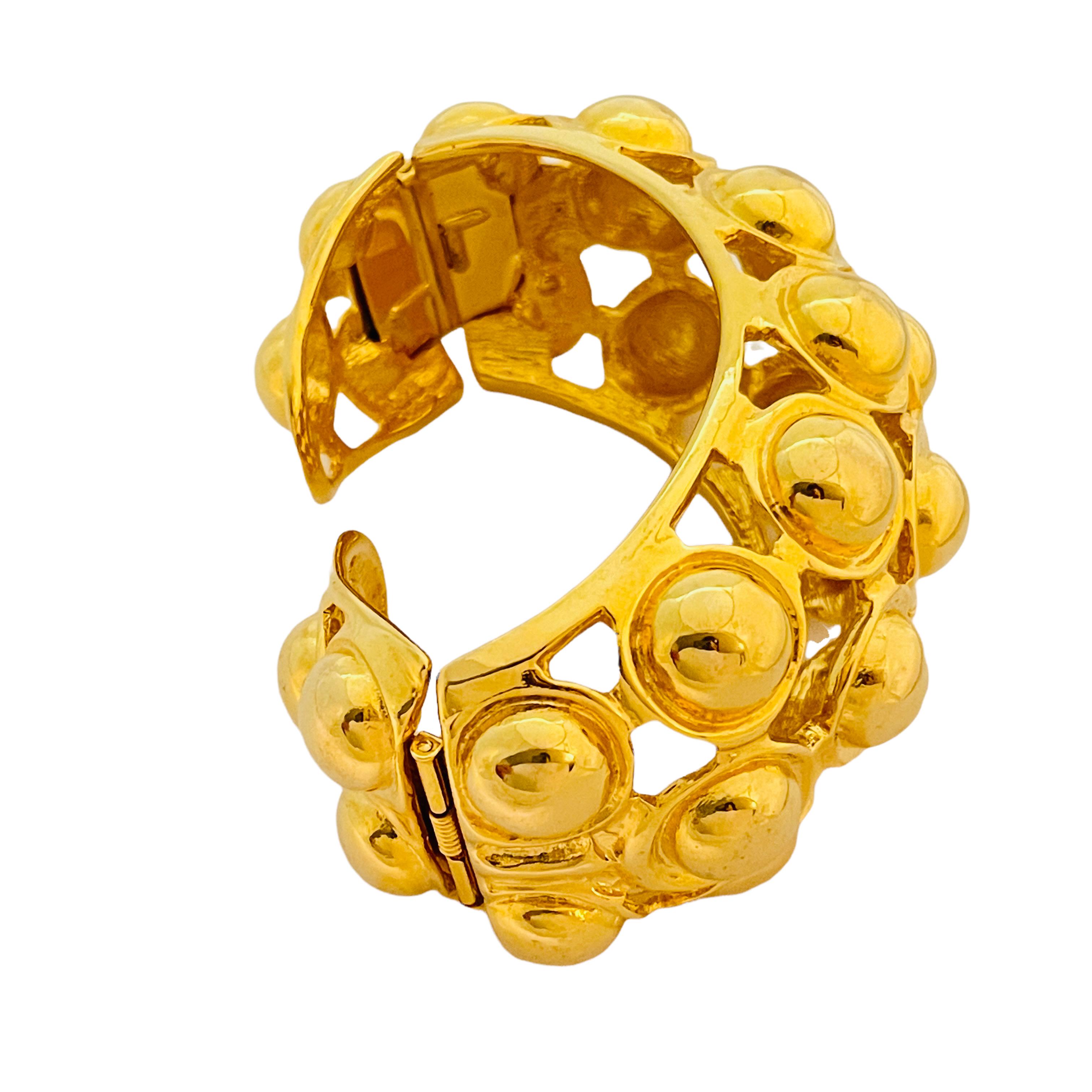 Women's or Men's Vtg KJL KENNETH JAY LANE gold massive cuff bracelet designer runway For Sale