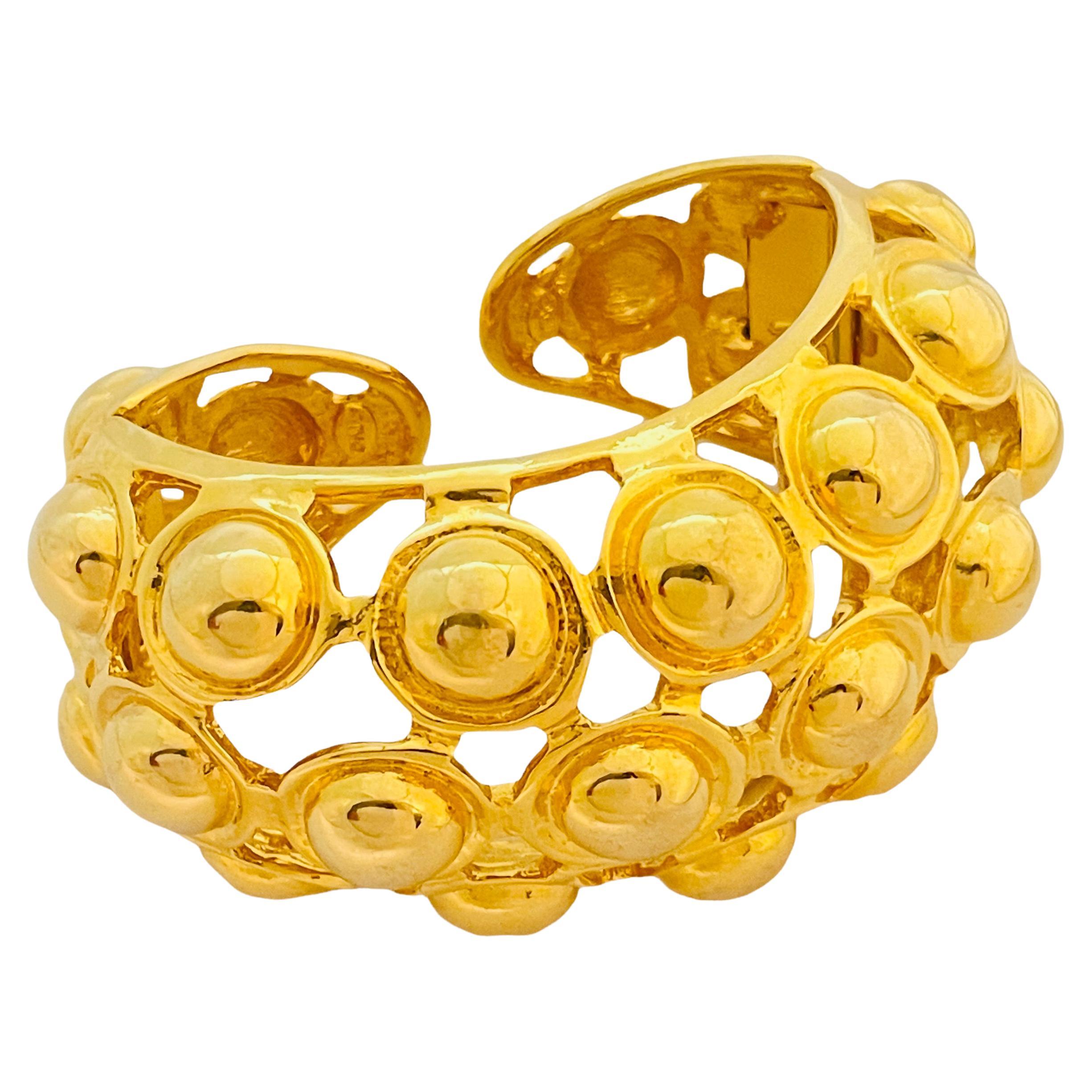 Vtg KJL KENNETH JAY LANE gold massive cuff bracelet designer runway For Sale