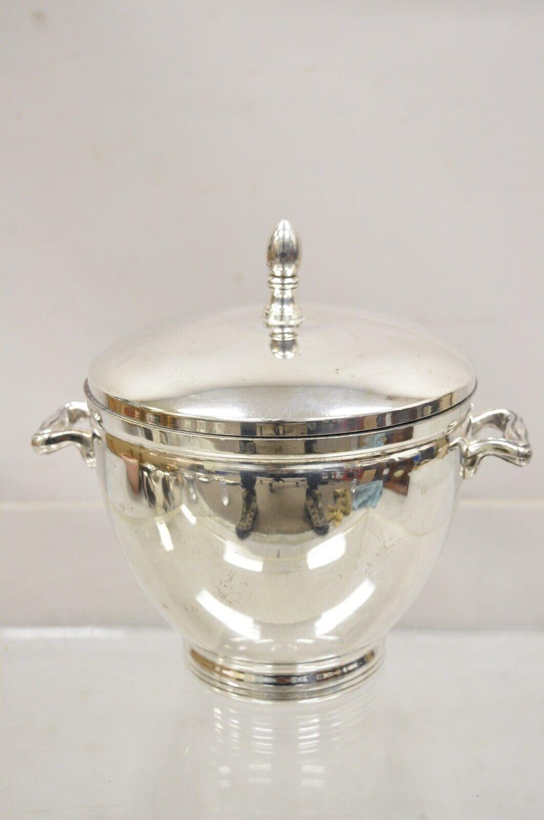 Vintage Knight Silver Smith's Silver on Copper Lidded Ice Bucket w Aluminum Lining. Circa  1970s. Measurements:  9