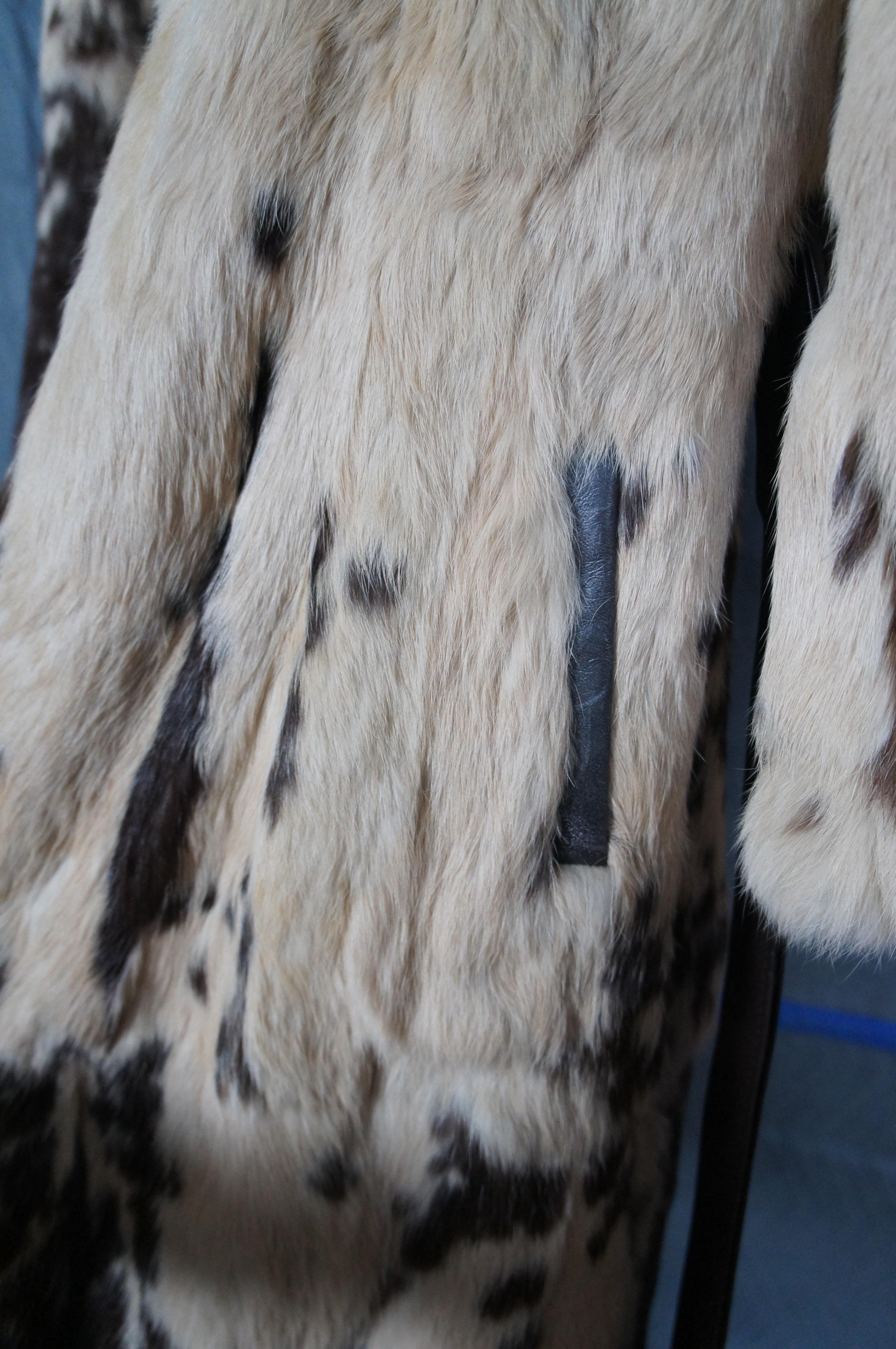 Vtg Korean Full Length Brown & White Angus Cowhide Fur Coat Womens Jacket For Sale 6