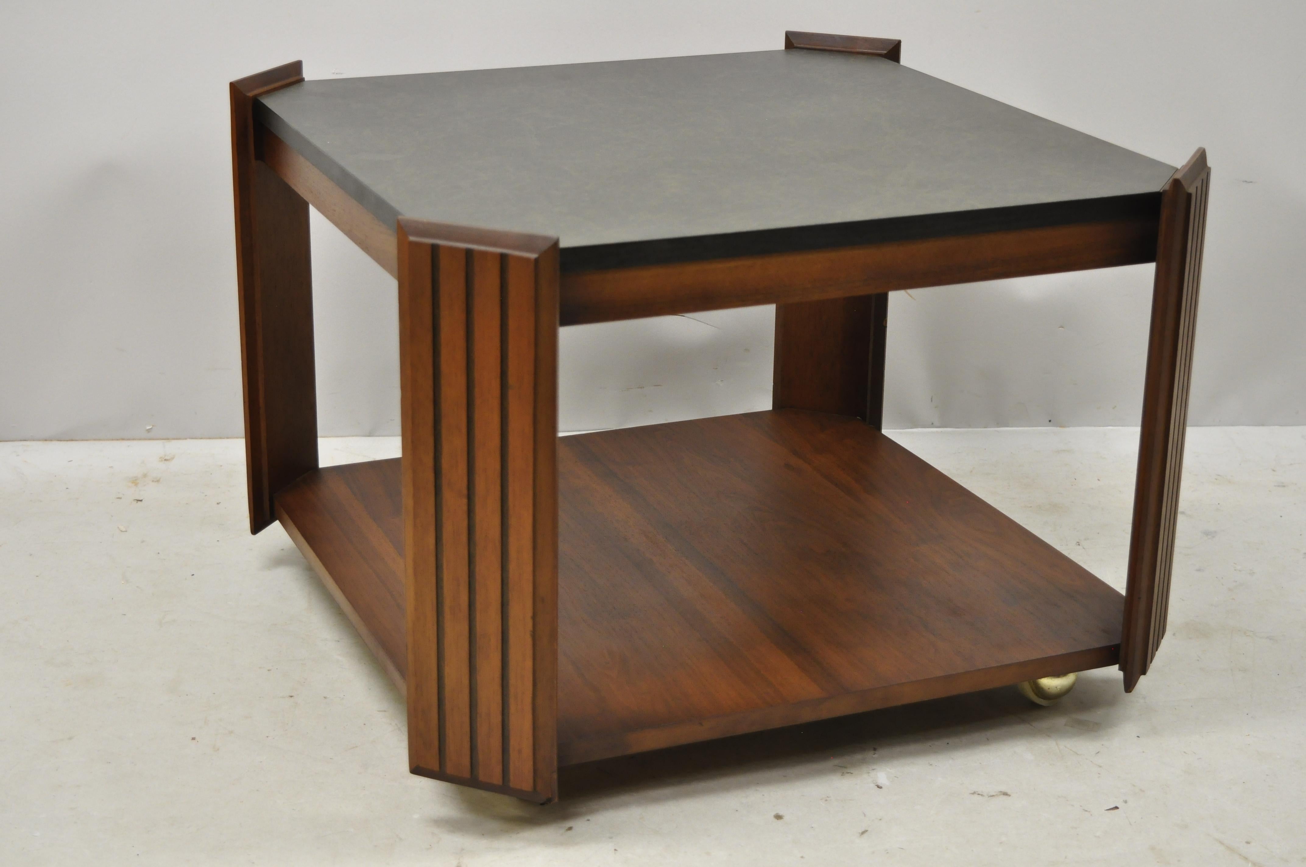 Lane Altavista Mid-Century Modern Walnut Square Rolling Side Coffee Table 1