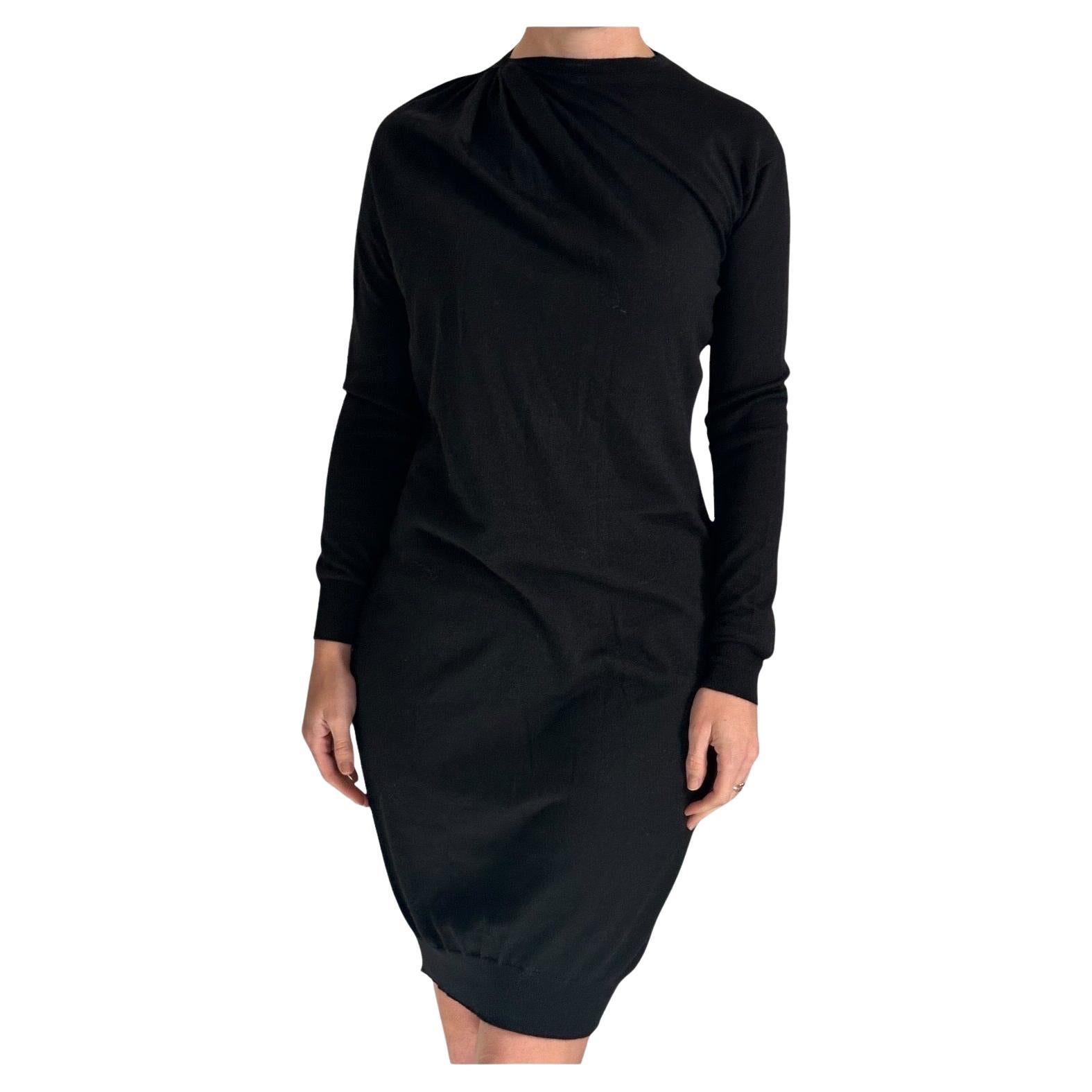 Vtg LANVIN Paris Alber Elbaz Y2K Era Black Sweater Dress XS Wool Cashmere Silk For Sale
