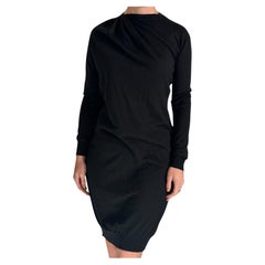 Vtg LANVIN Paris Alber Elbaz Y2K Era Black Sweater Dress XS Wool Cashmere Silk
